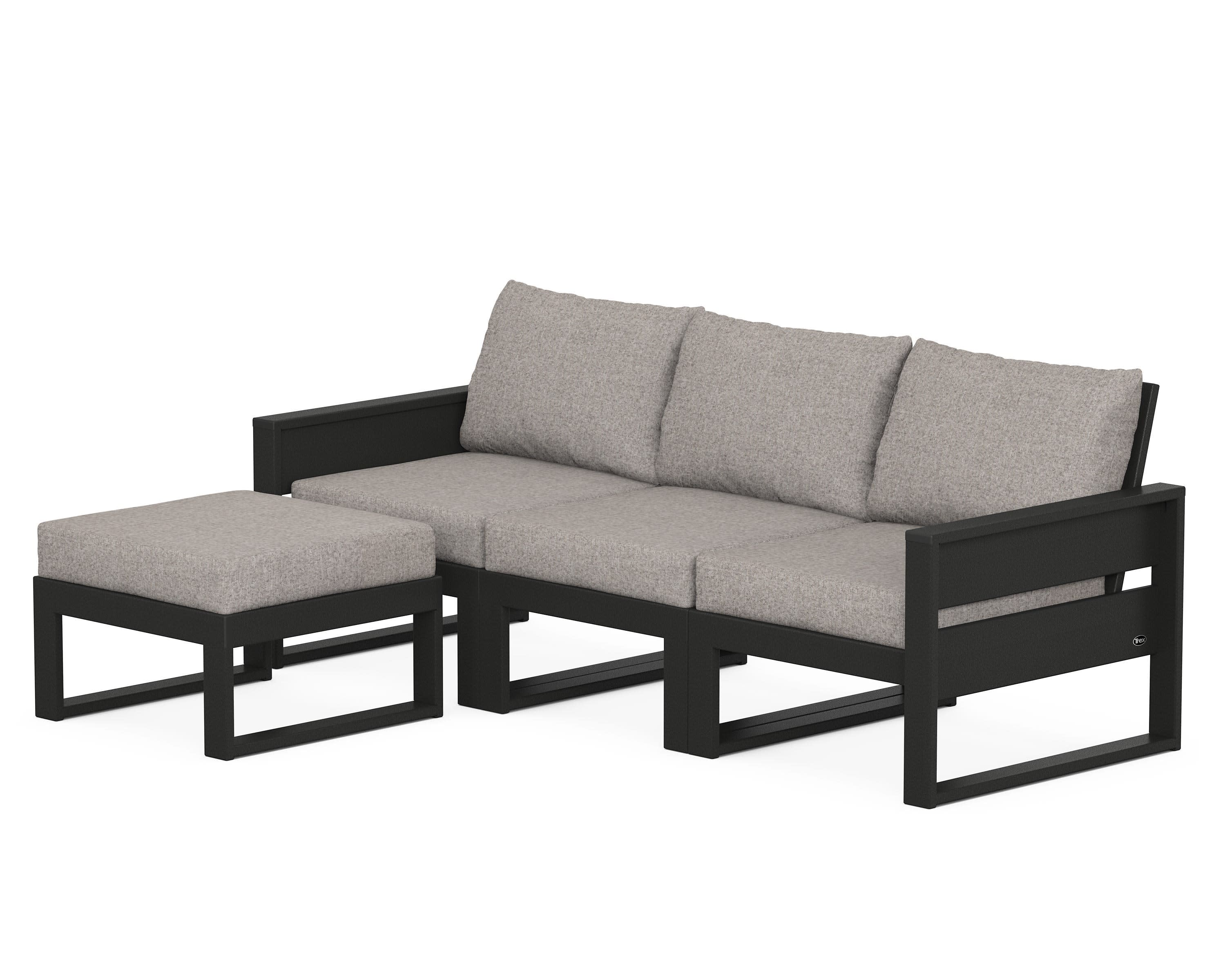 Eastport 4- Piece Sectional with Ottoman in Charcoal Black / Weathered Tweed