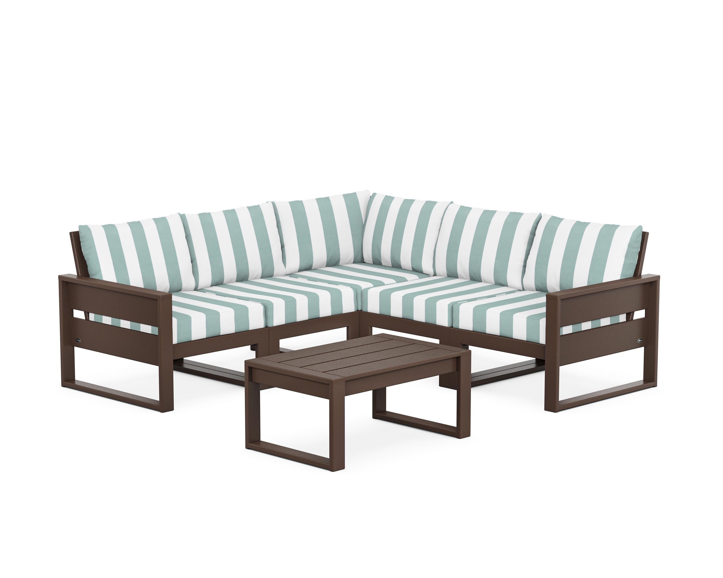 Eastport 6-Piece Deep Seating Sectional + Coffee Table Set in Vintage Lantern / Cabana Stripe Glacier Spa