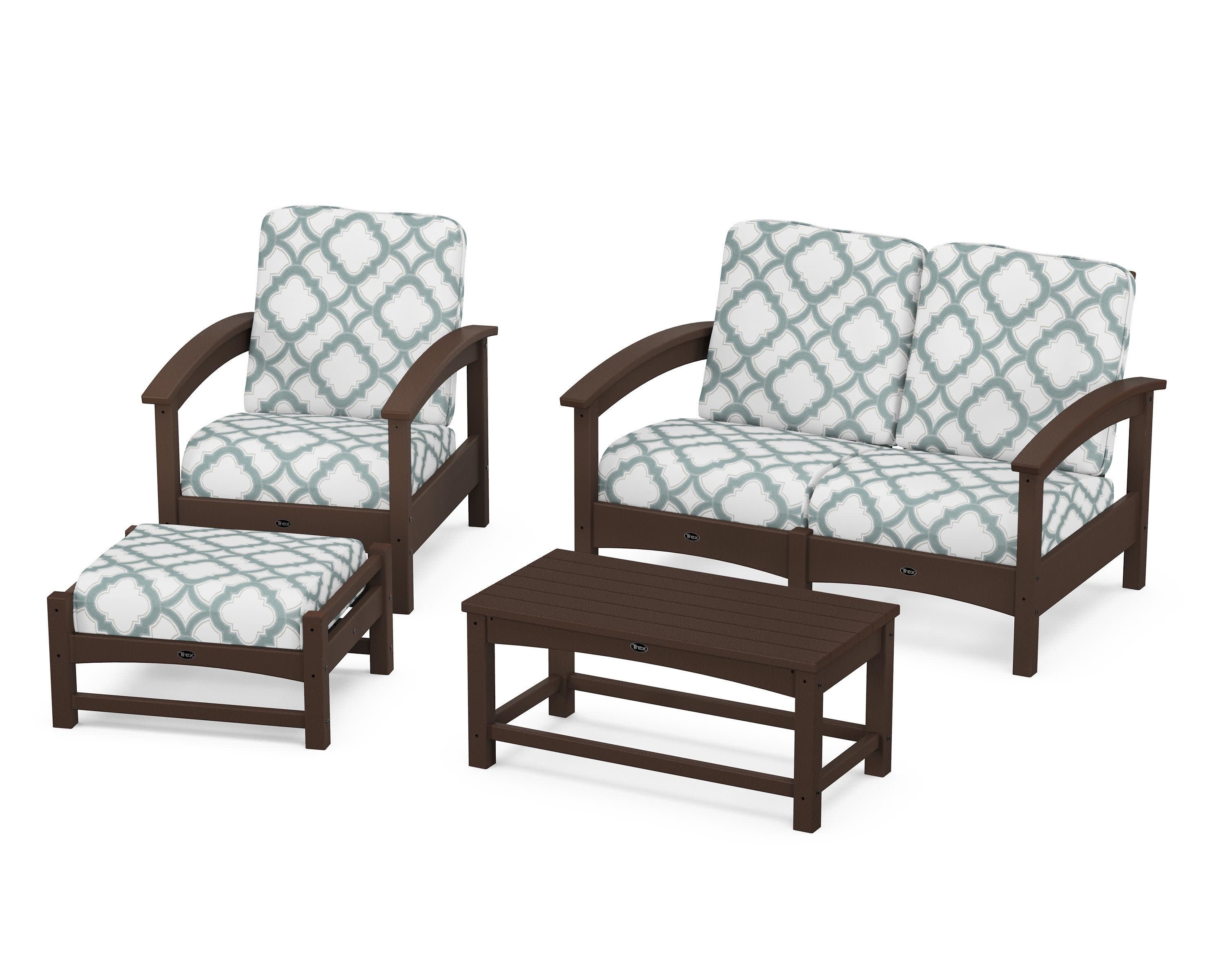 Rockport 4-Piece Deep Seating Conversation Group in Vintage Lantern / Trellis Glacier Spa