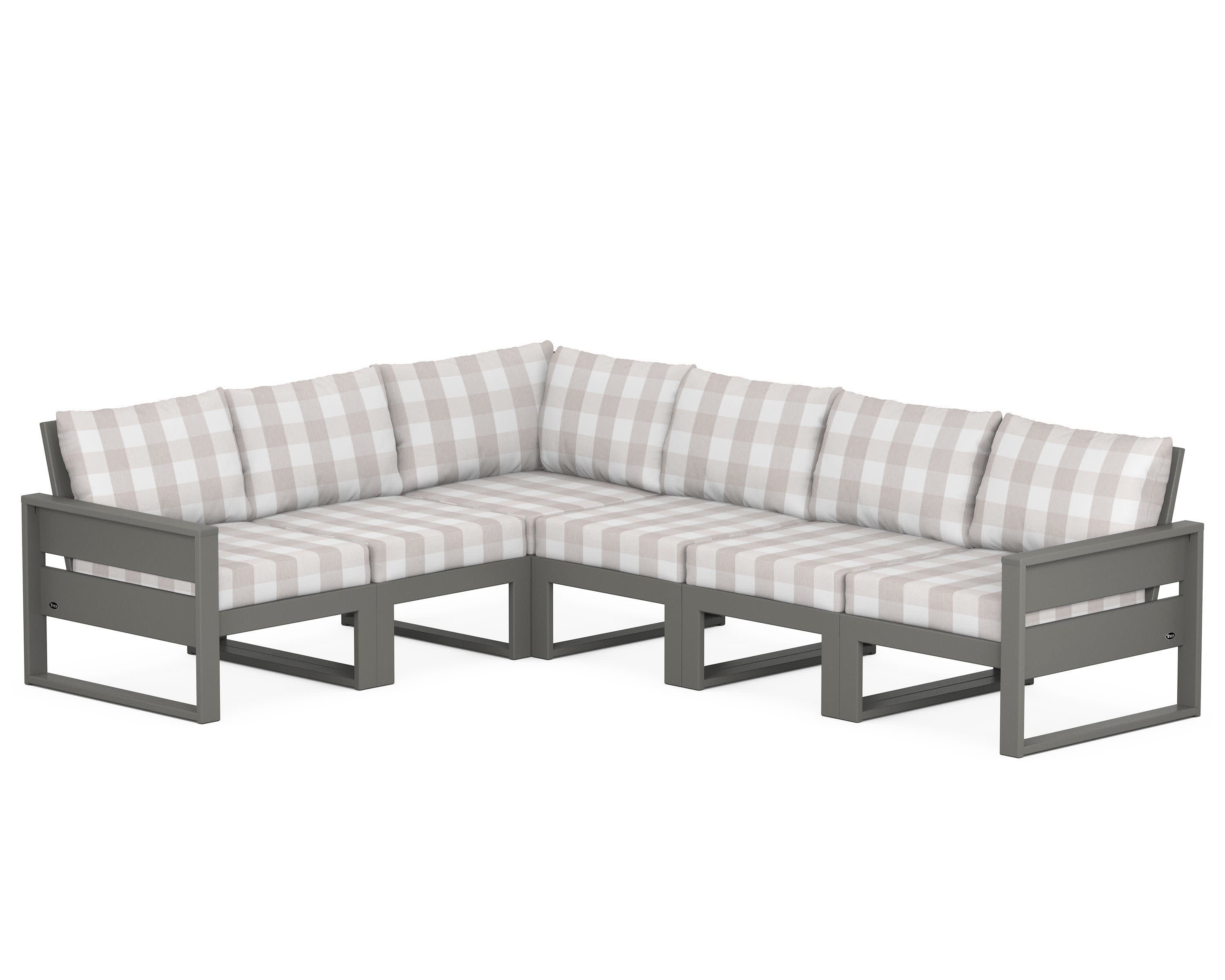 Eastport 6-Piece Sectional in Stepping Stone / Buffalo Plaid Dune Burlap