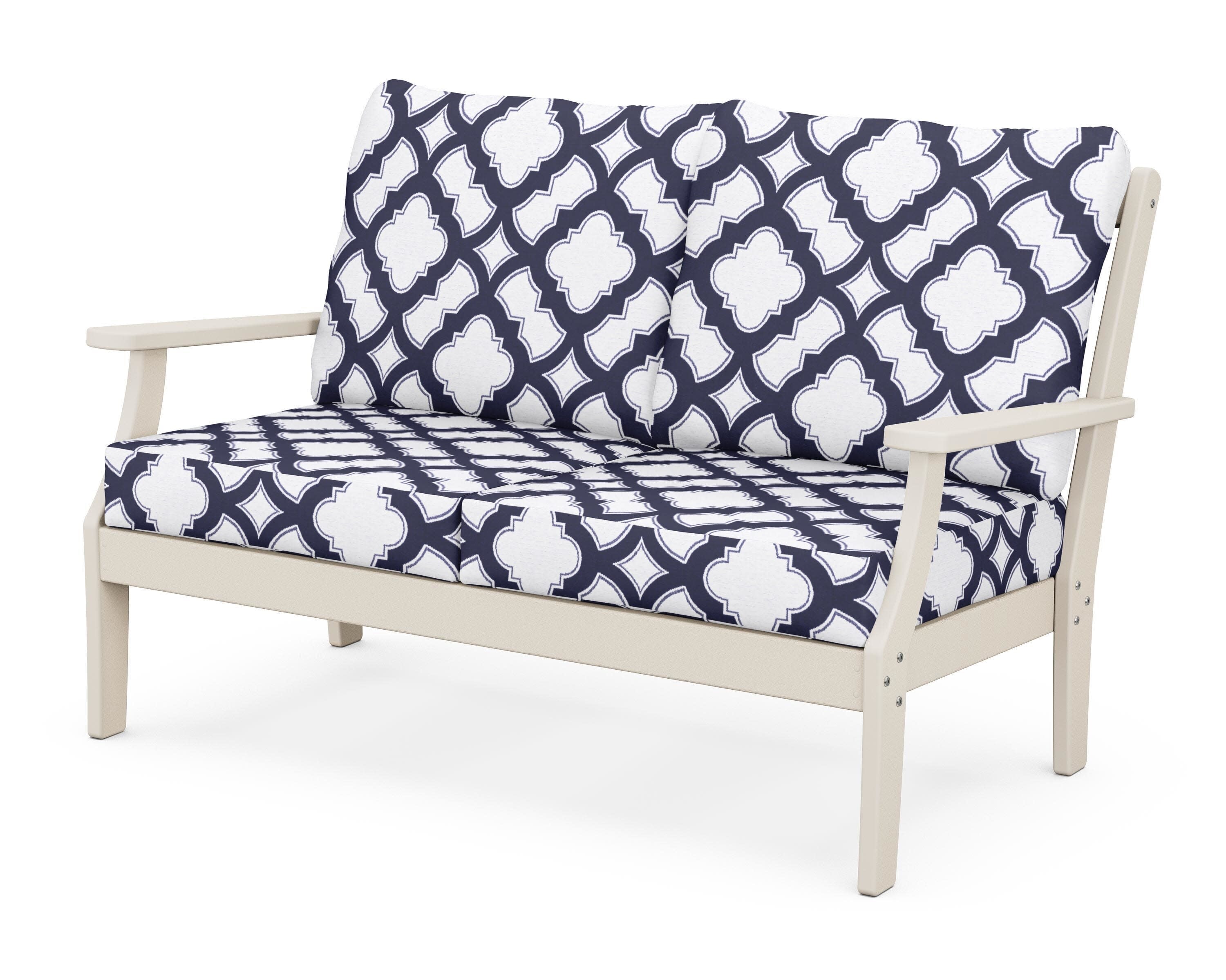 Yacht Club Deep Seating Loveseat in Sand Castle / Trellis Navy