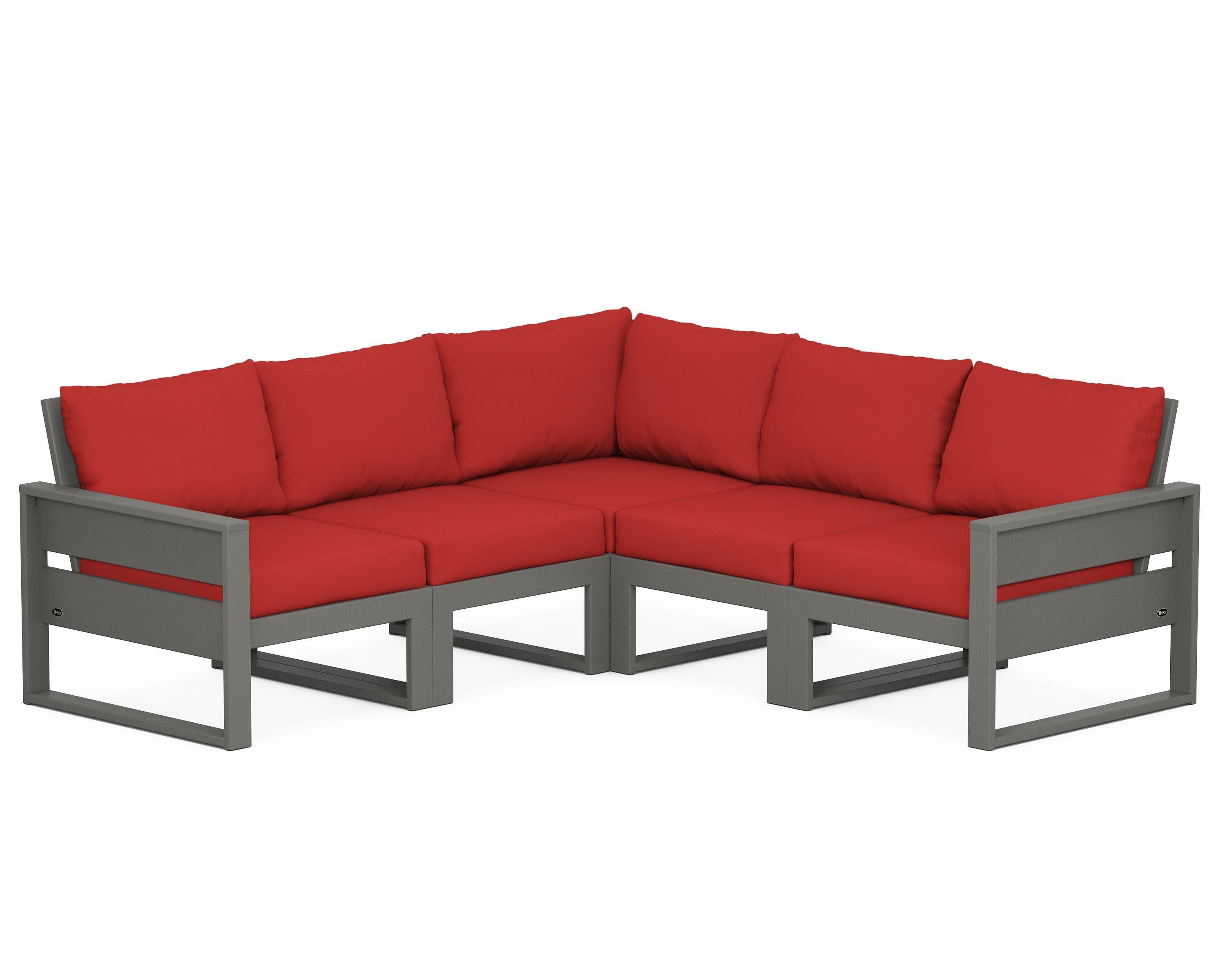 Eastport 5-Piece Sectional in Stepping Stone / Crimson Linen