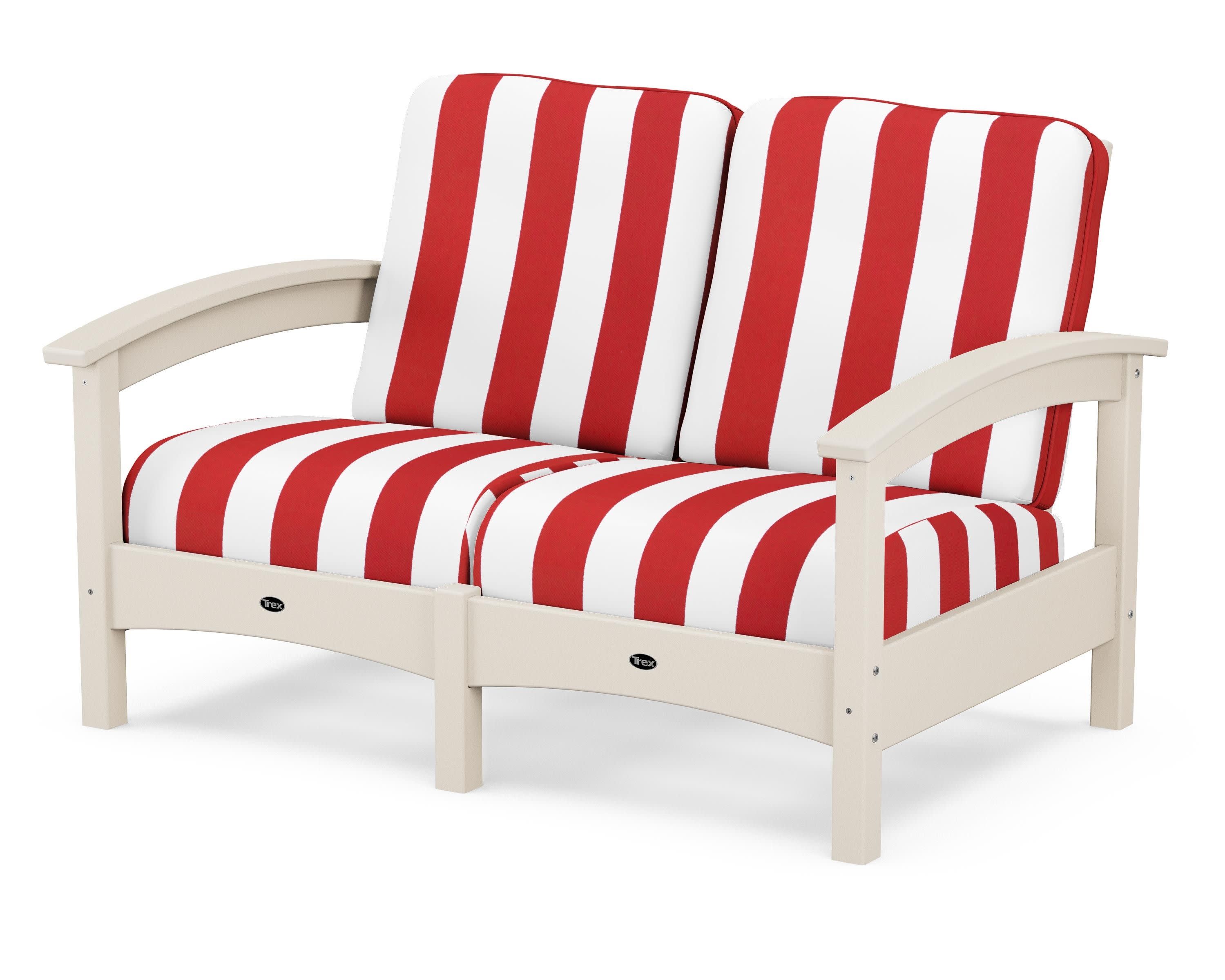 Rockport Club Loveseat in Sand Castle / Cabana Stripe Crimson