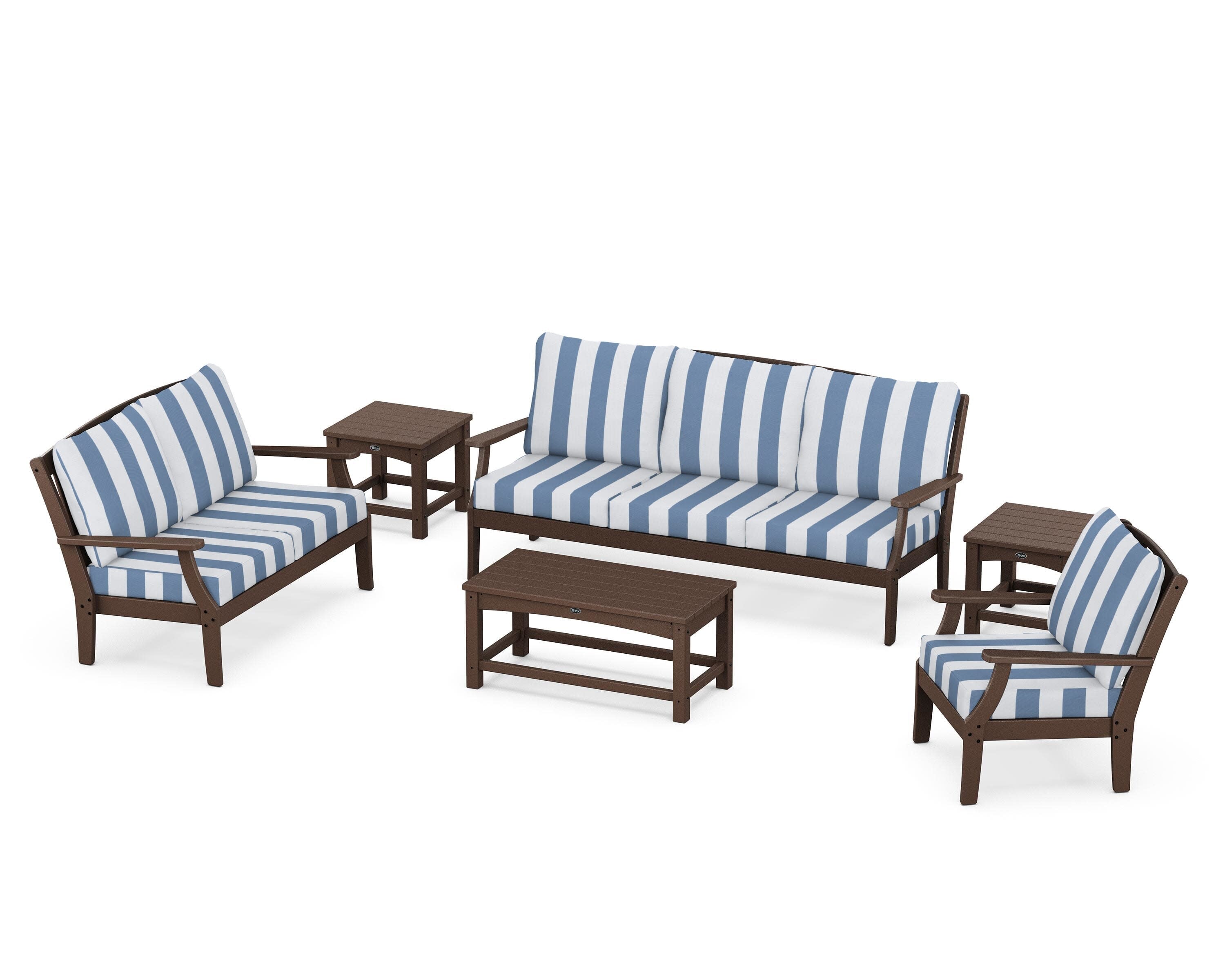 Yacht Club 6-Piece Deep Seating Set in Vintage Lantern / Cabana Stripe Sky Blue
