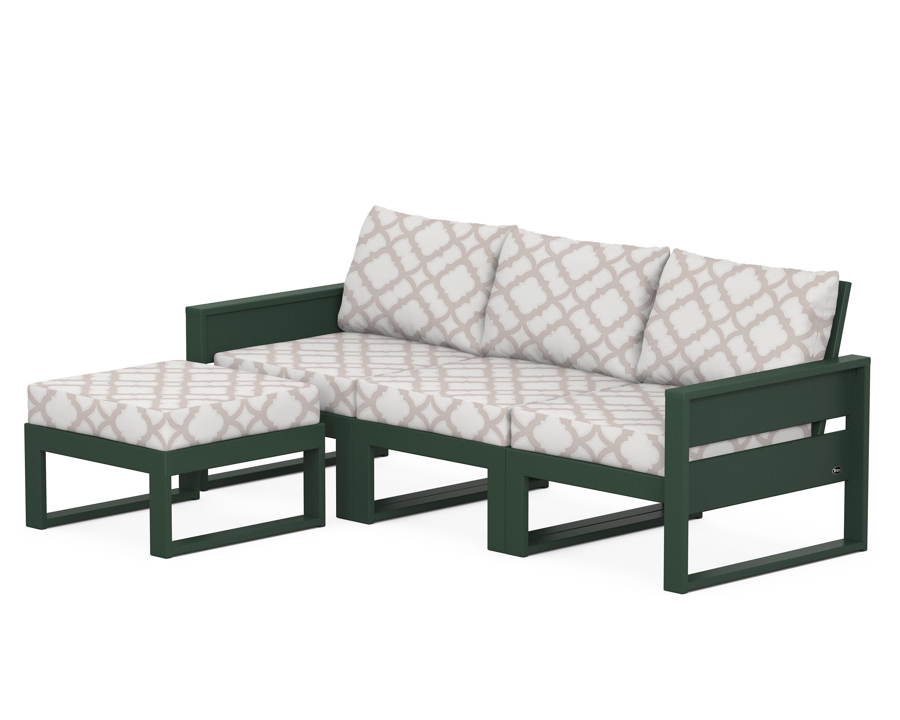 Eastport 4- Piece Sectional with Ottoman in Rainforest Canopy / Trellis Dune Burlap