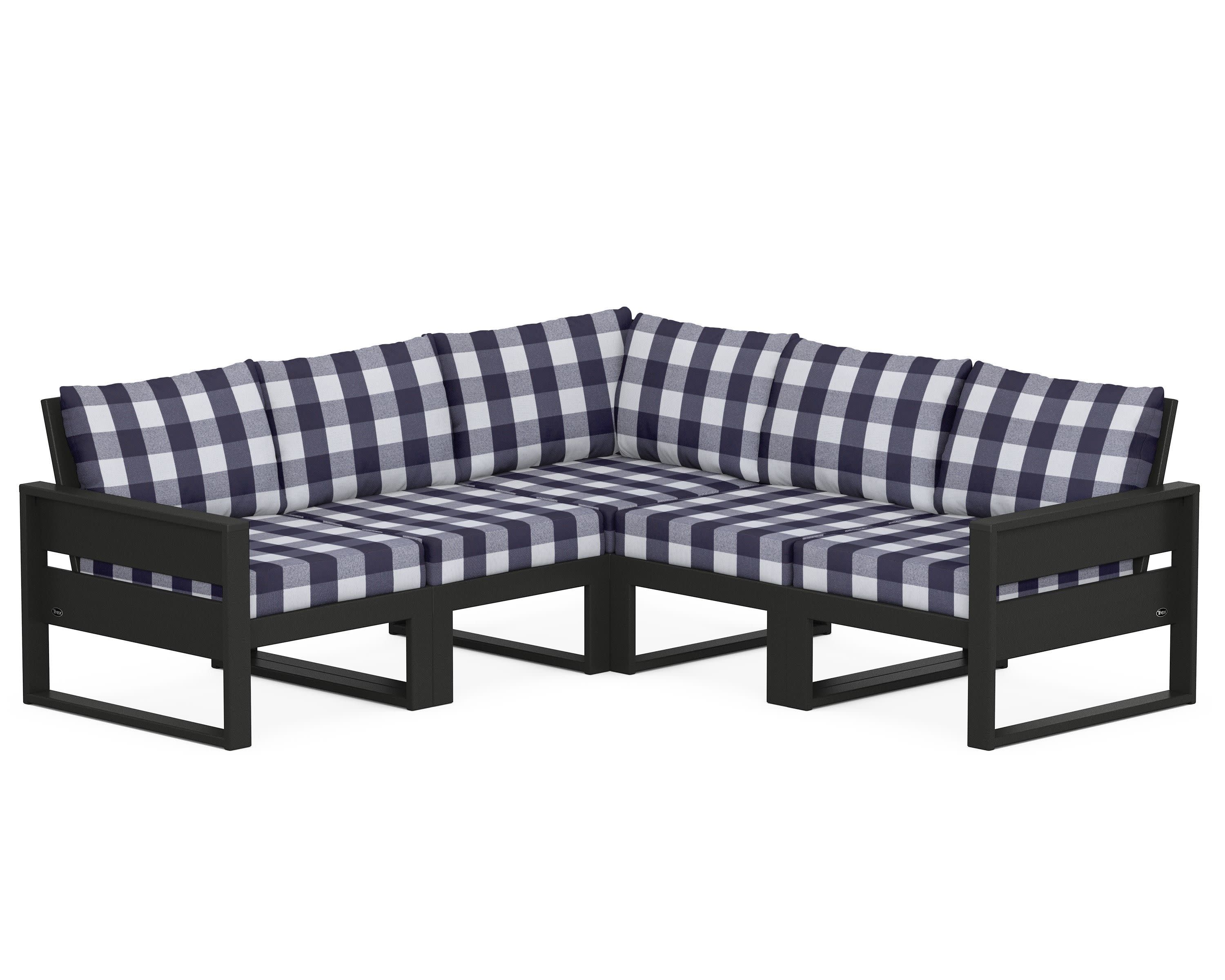 Eastport 5-Piece Sectional in Charcoal Black / Buffalo Plaid Navy