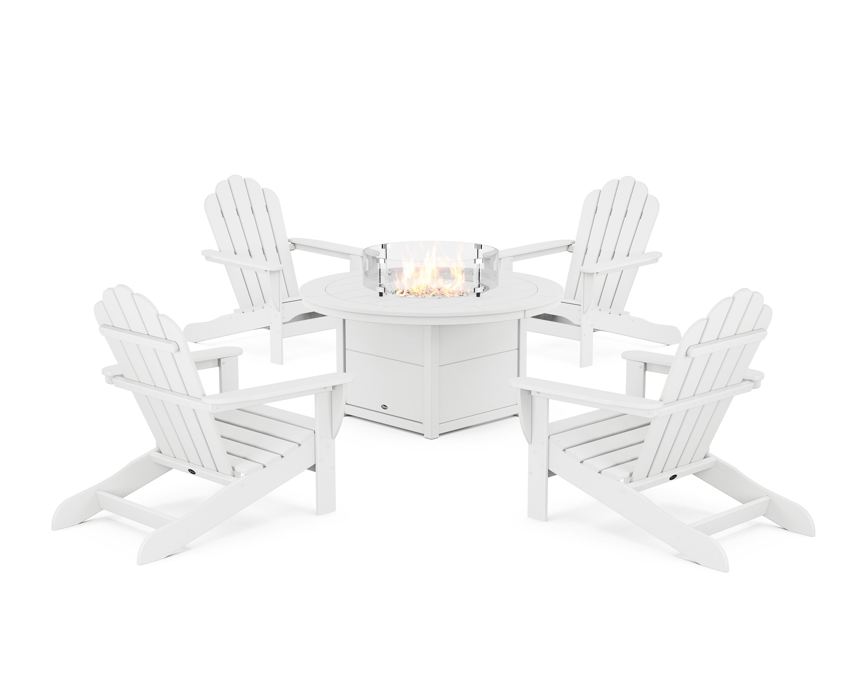 5-Piece Monterey Bay Oversized Adirondack Conversation Set with Fire Pit Table in Classic White