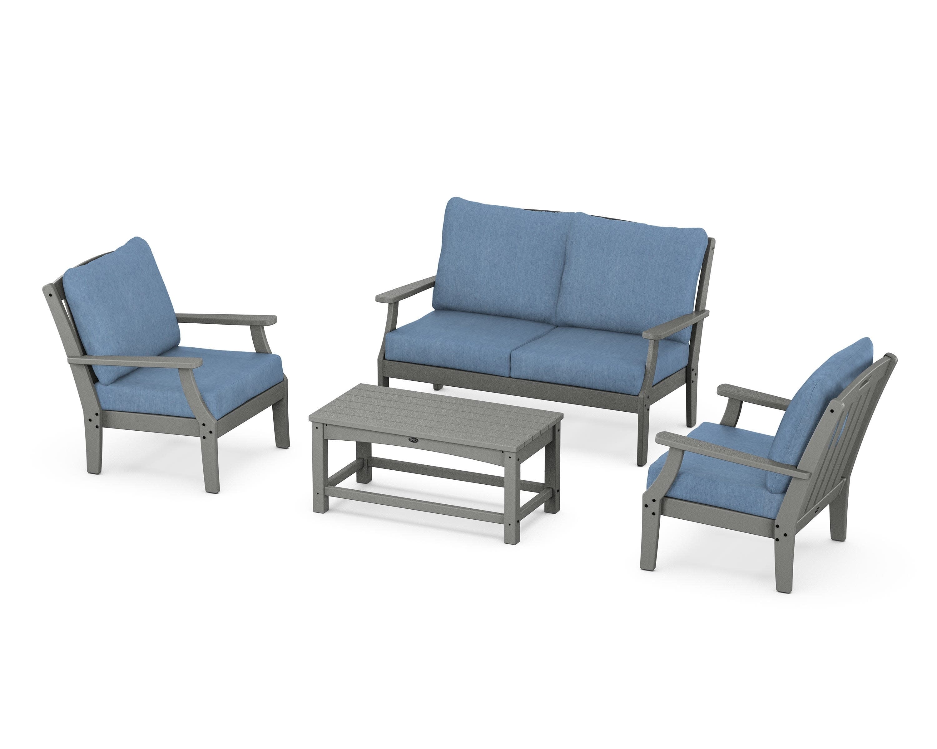 Yacht Club 4-Piece Deep Seating Chair Set in Stepping Stone / Sky Blue