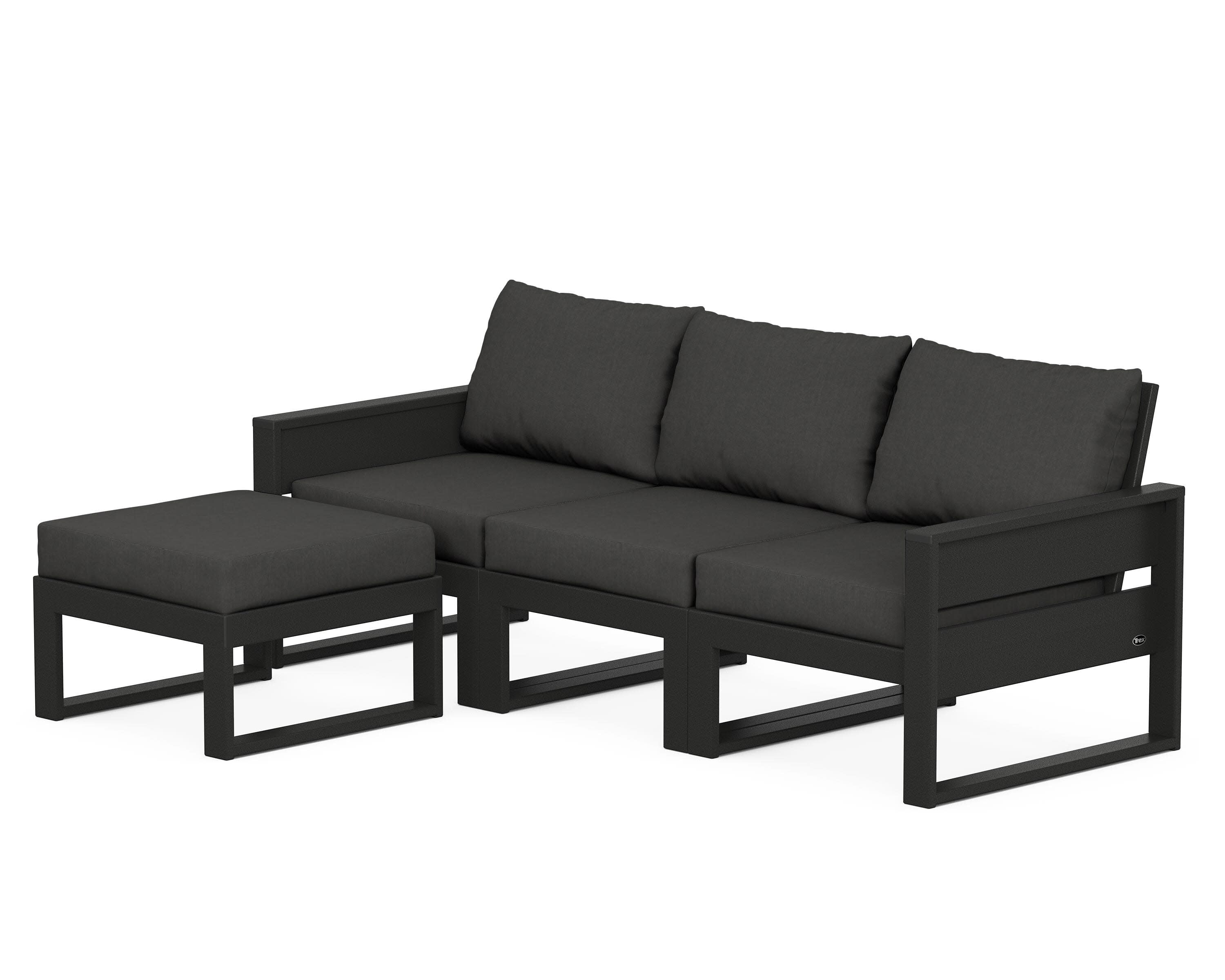 Eastport 4- Piece Sectional with Ottoman in Charcoal Black / Spectrum Carbon