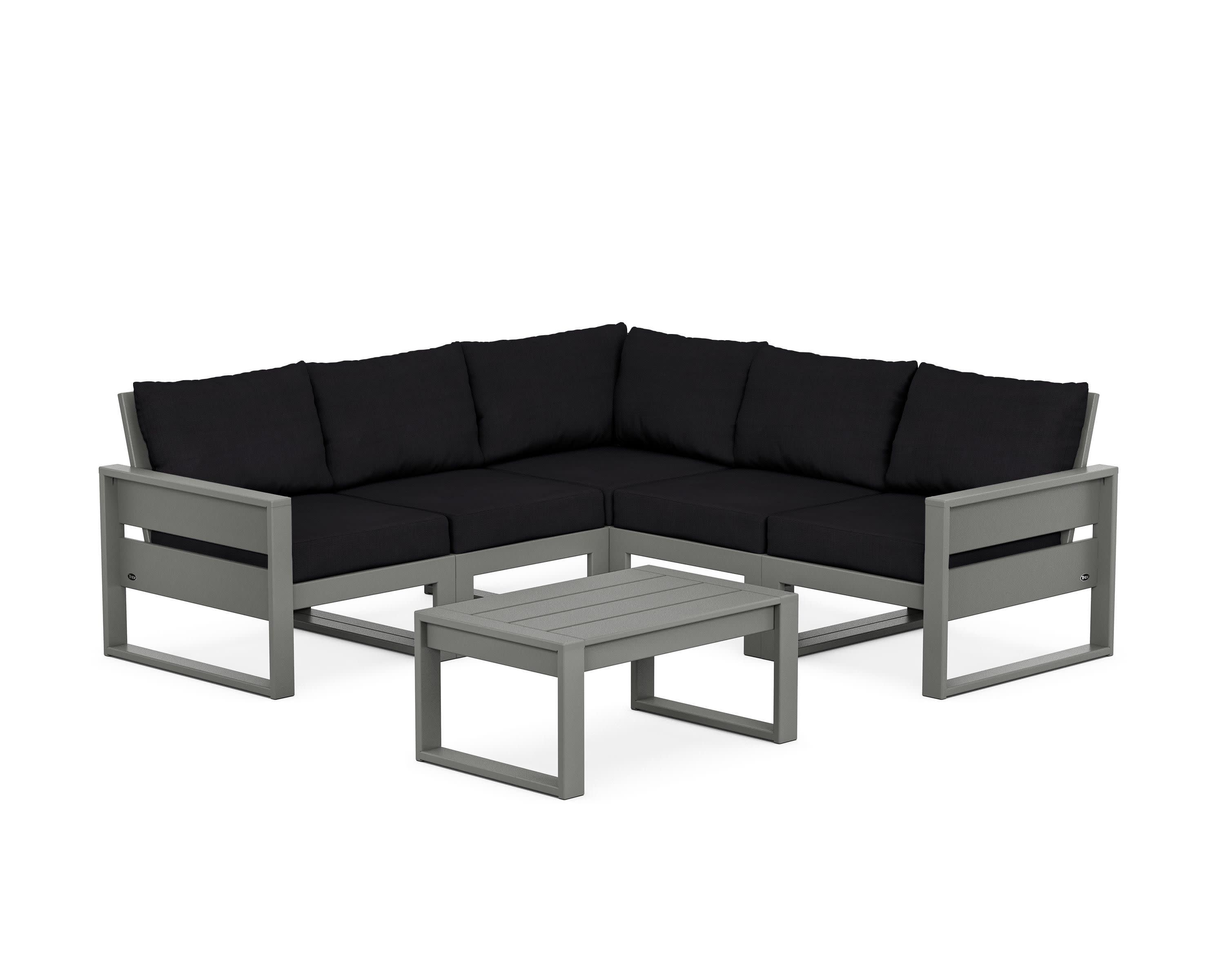 Eastport 6-Piece Deep Seating Sectional + Coffee Table Set in Stepping Stone / Midnight Linen