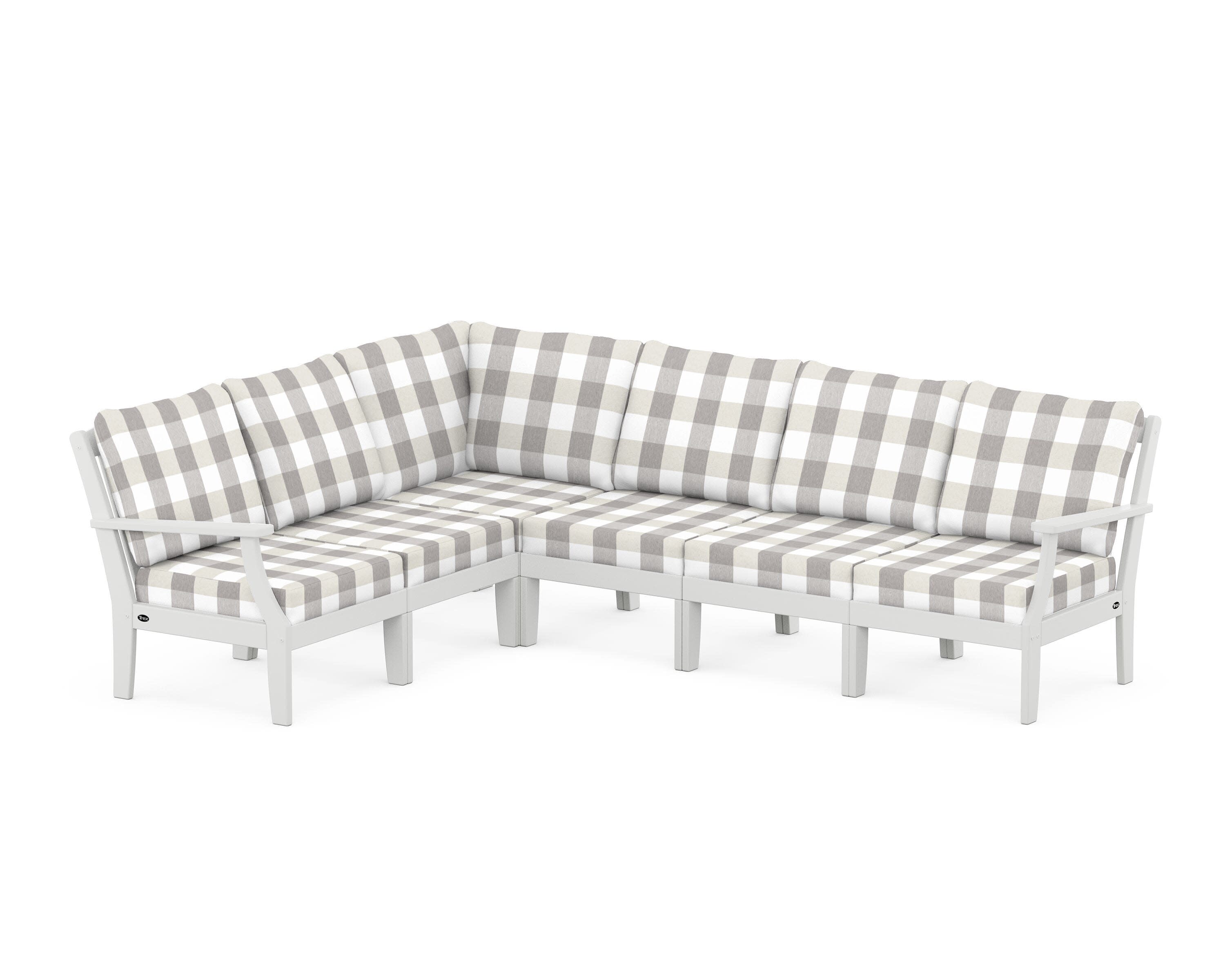 Yacht Club Modular 6-Piece Deep Seating Set in Classic White / Buffalo Plaid Grey Mist