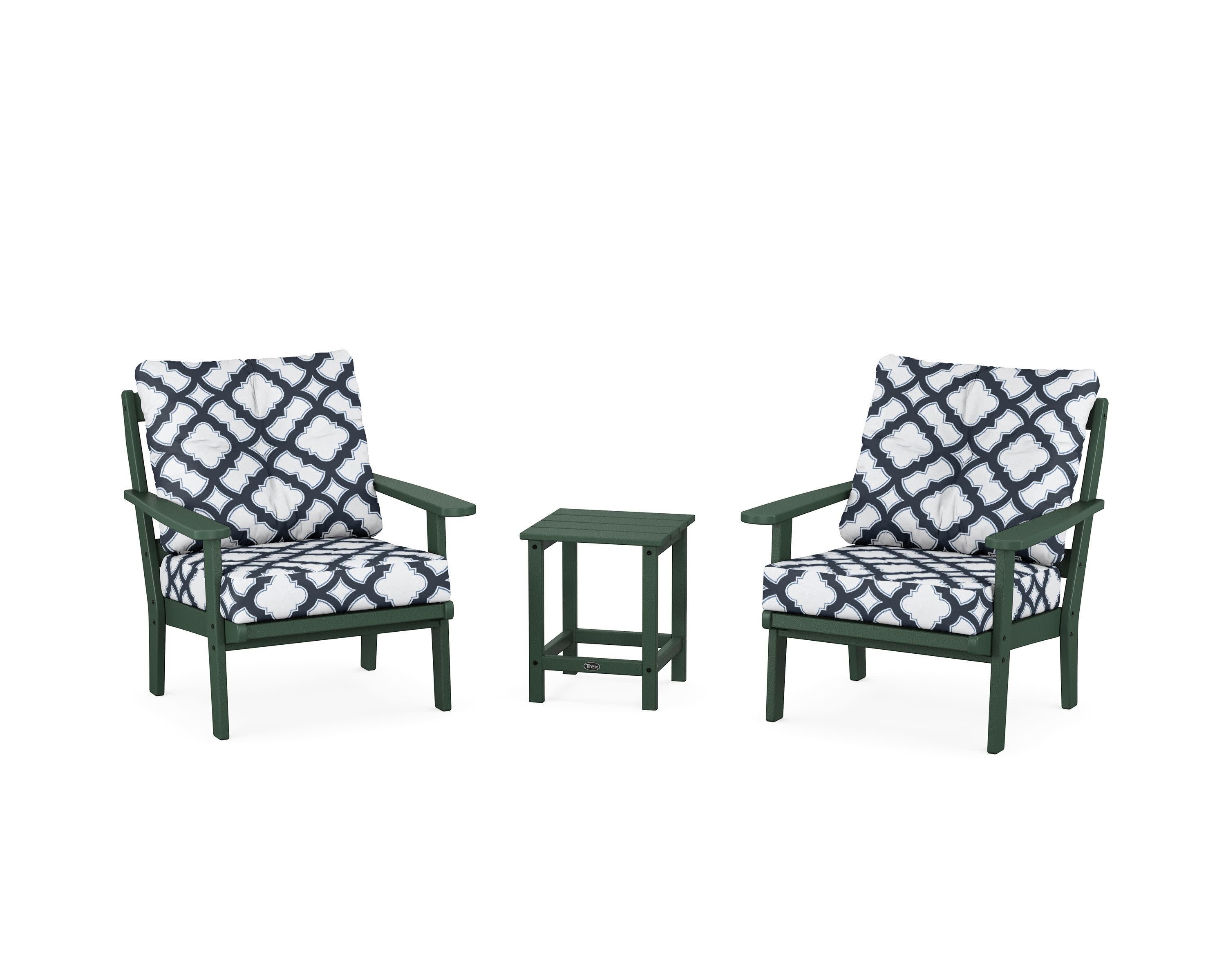 Cape Cod 3-Piece Deep Seating Set in Rainforest Canopy / Trellis Marine Indigo