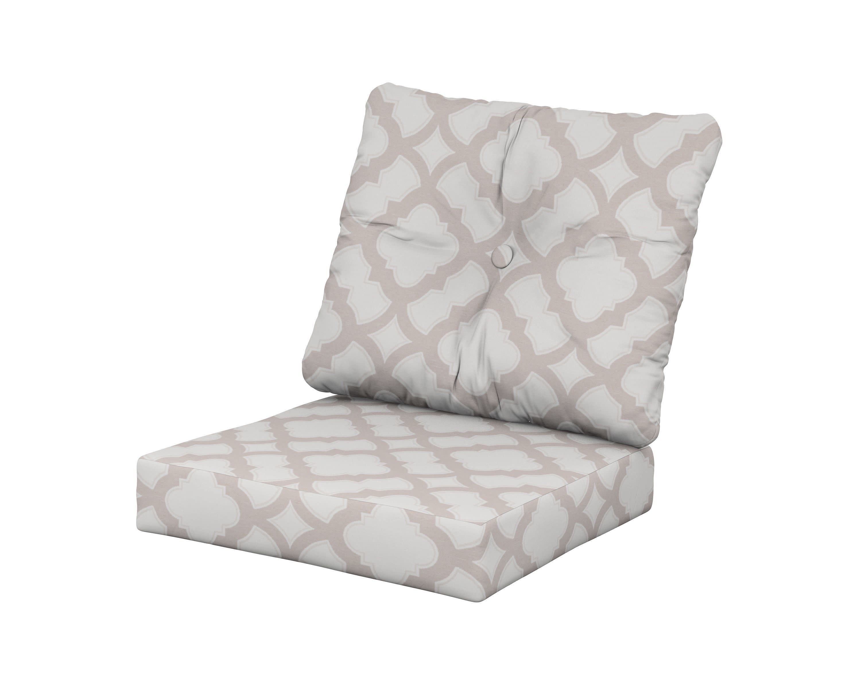 Vineyard Seat/Back Cushion in Trellis Dune Burlap