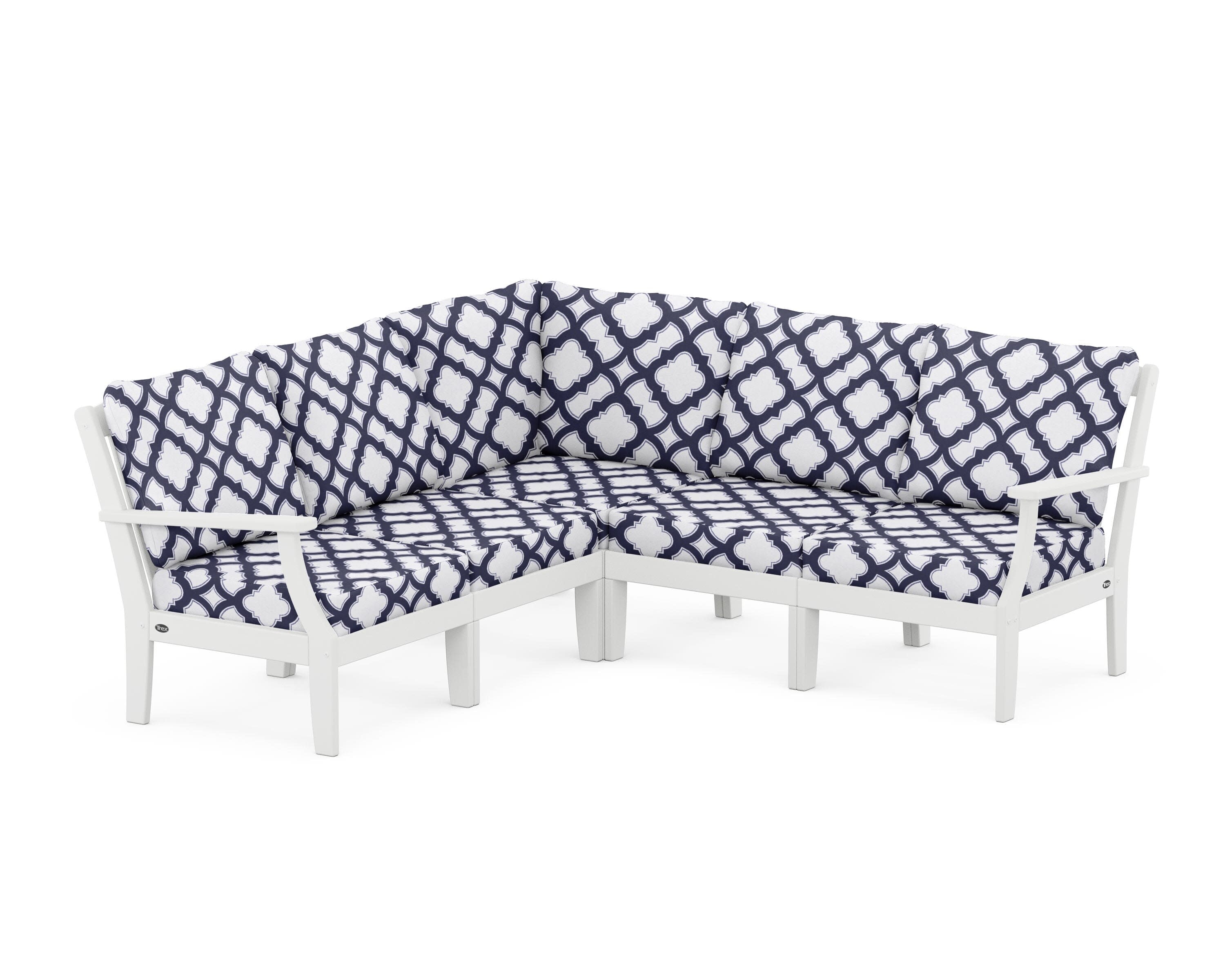 Yacht Club Modular 5-Piece Deep Seating Set in Classic White / Trellis Navy