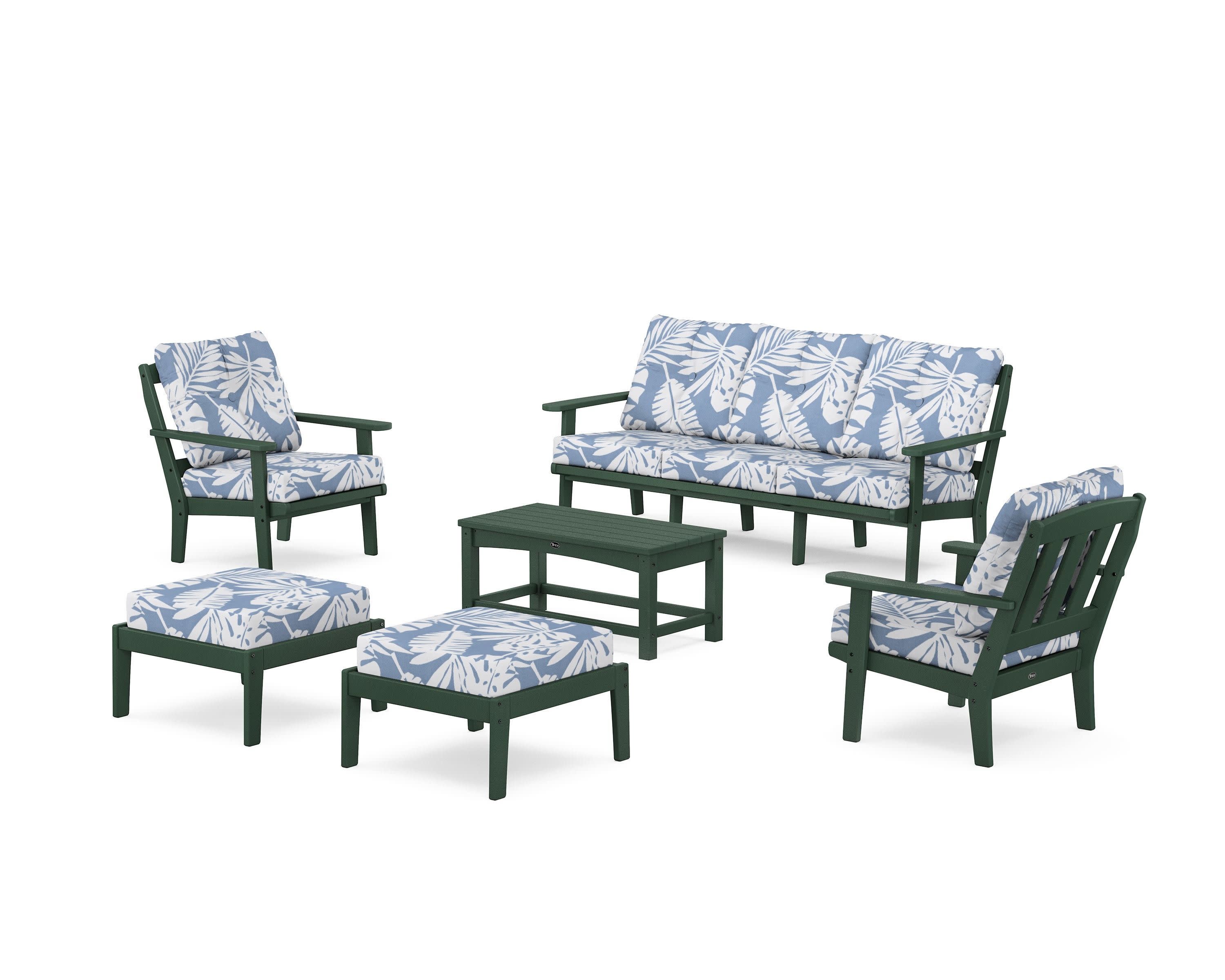 Cape Cod 6-Piece Lounge Sofa Set in Rainforest Canopy / Leaf Sky Blue