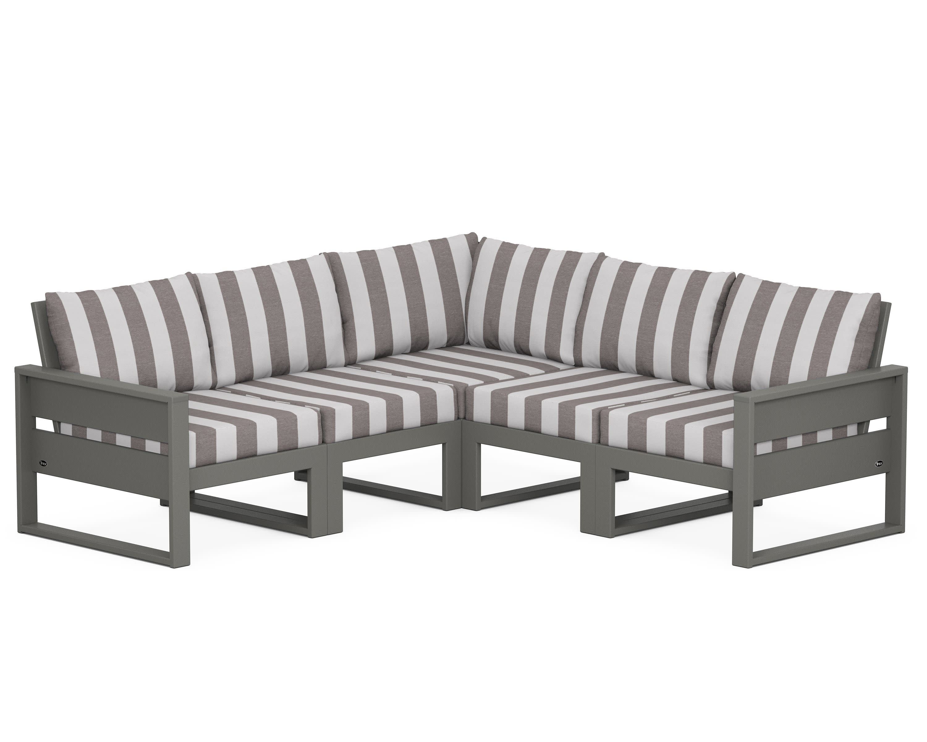 Eastport 5-Piece Sectional in Stepping Stone / Cabana Stripe Grey Mist