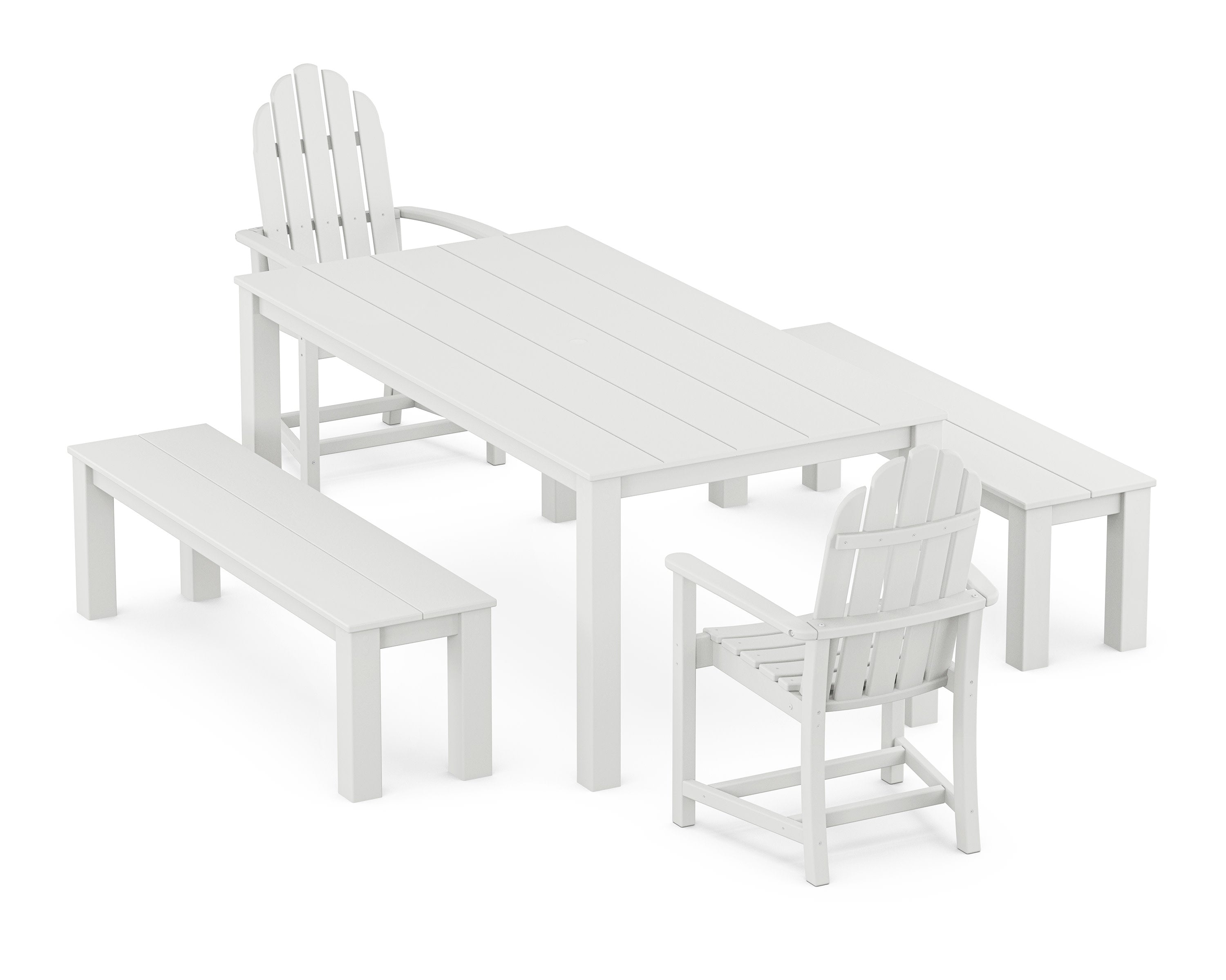 Cape Cod Adirondack 5-Piece Parsons Dining Set with Benches in Classic White
