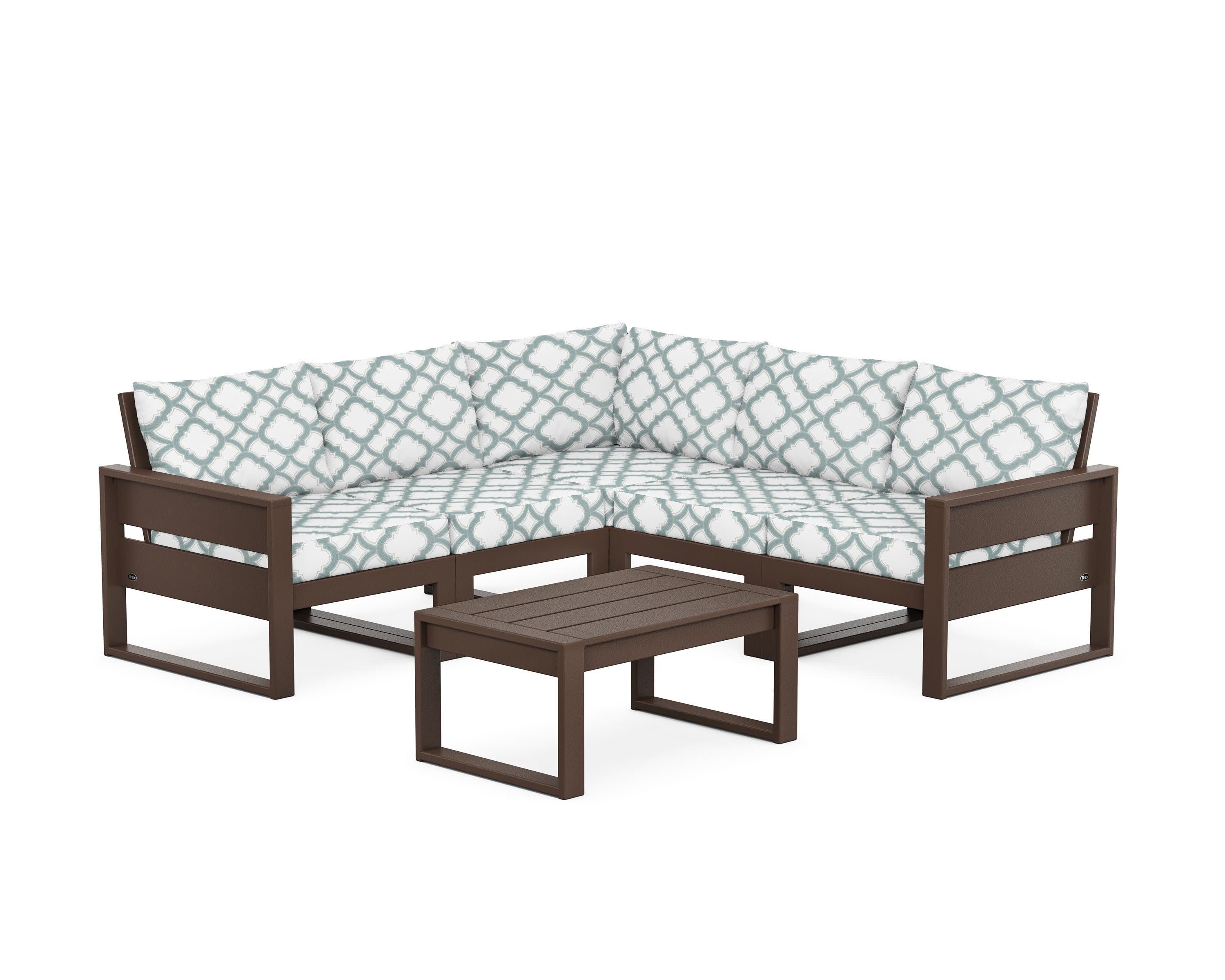 Eastport 6-Piece Deep Seating Sectional + Coffee Table Set in Vintage Lantern / Trellis Glacier Spa