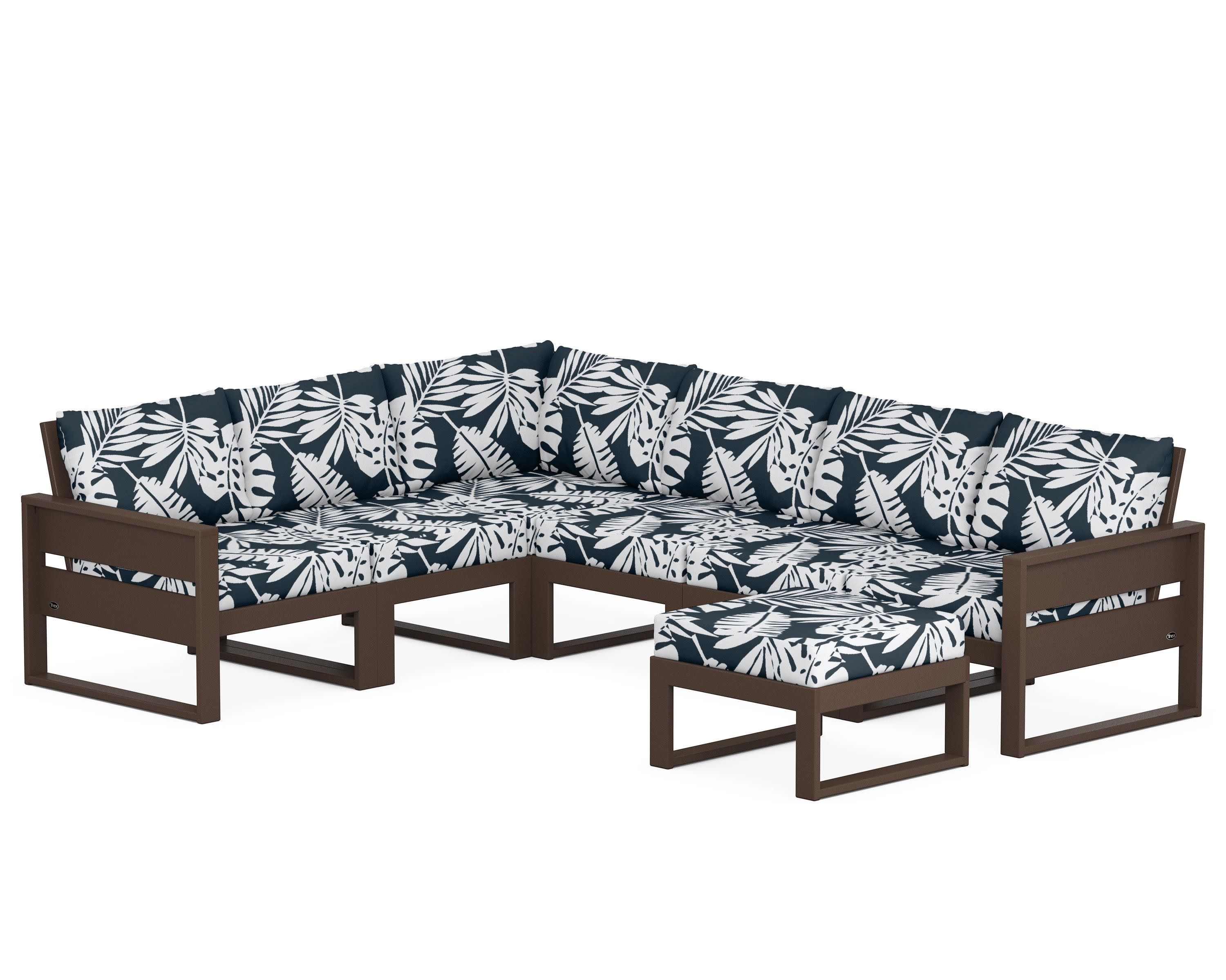 Eastport 6-Piece Sectional with Ottoman in Vintage Lantern / Leaf Marine Indigo