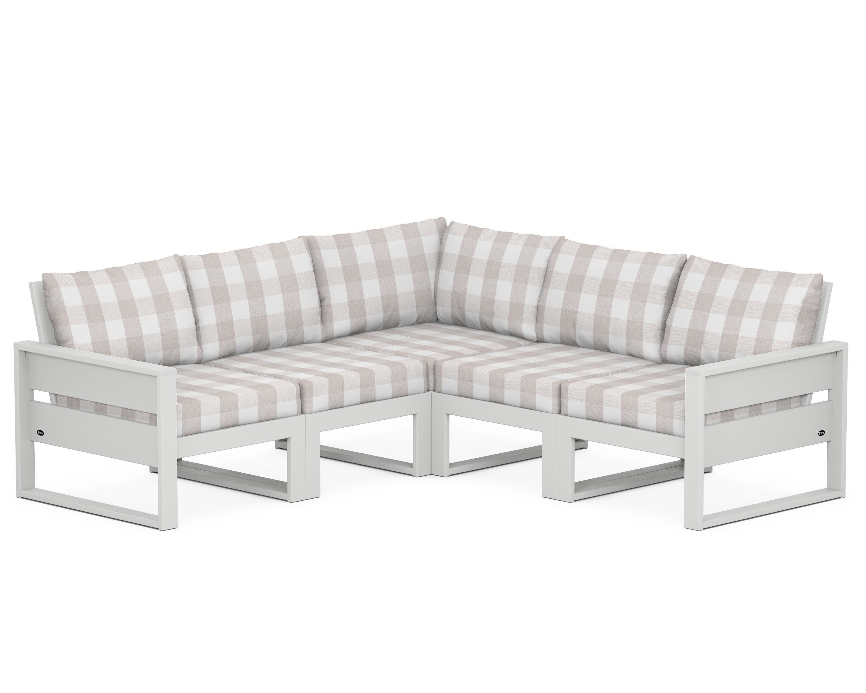 Eastport 5-Piece Sectional in Classic White / Buffalo Plaid Dune Burlap