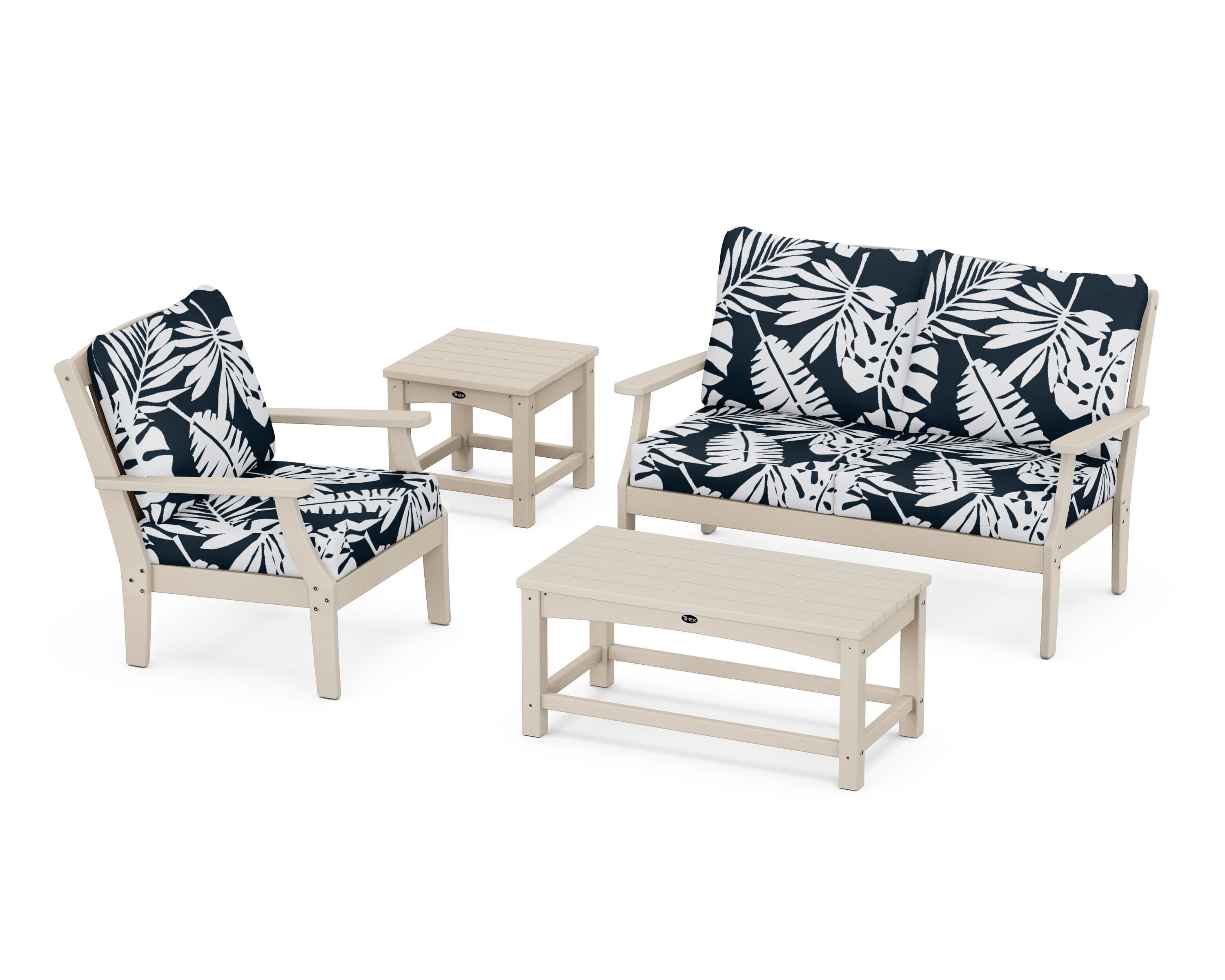 Yacht Club 4-Piece Deep Seating Set in Sand Castle / Leaf Marine Indigo