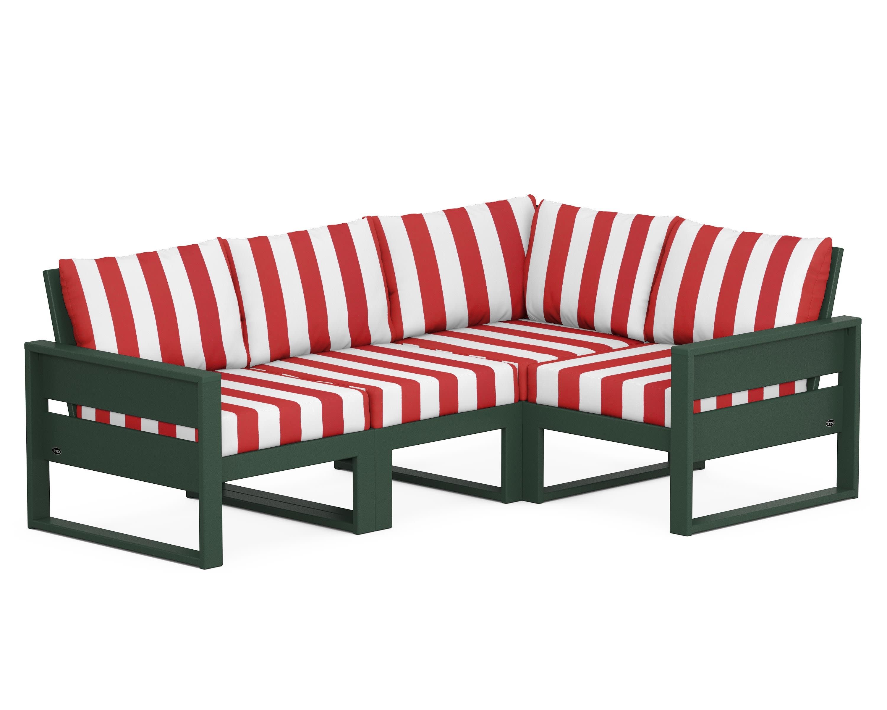 Eastport 4- Piece Sectional in Rainforest Canopy / Cabana Stripe Crimson