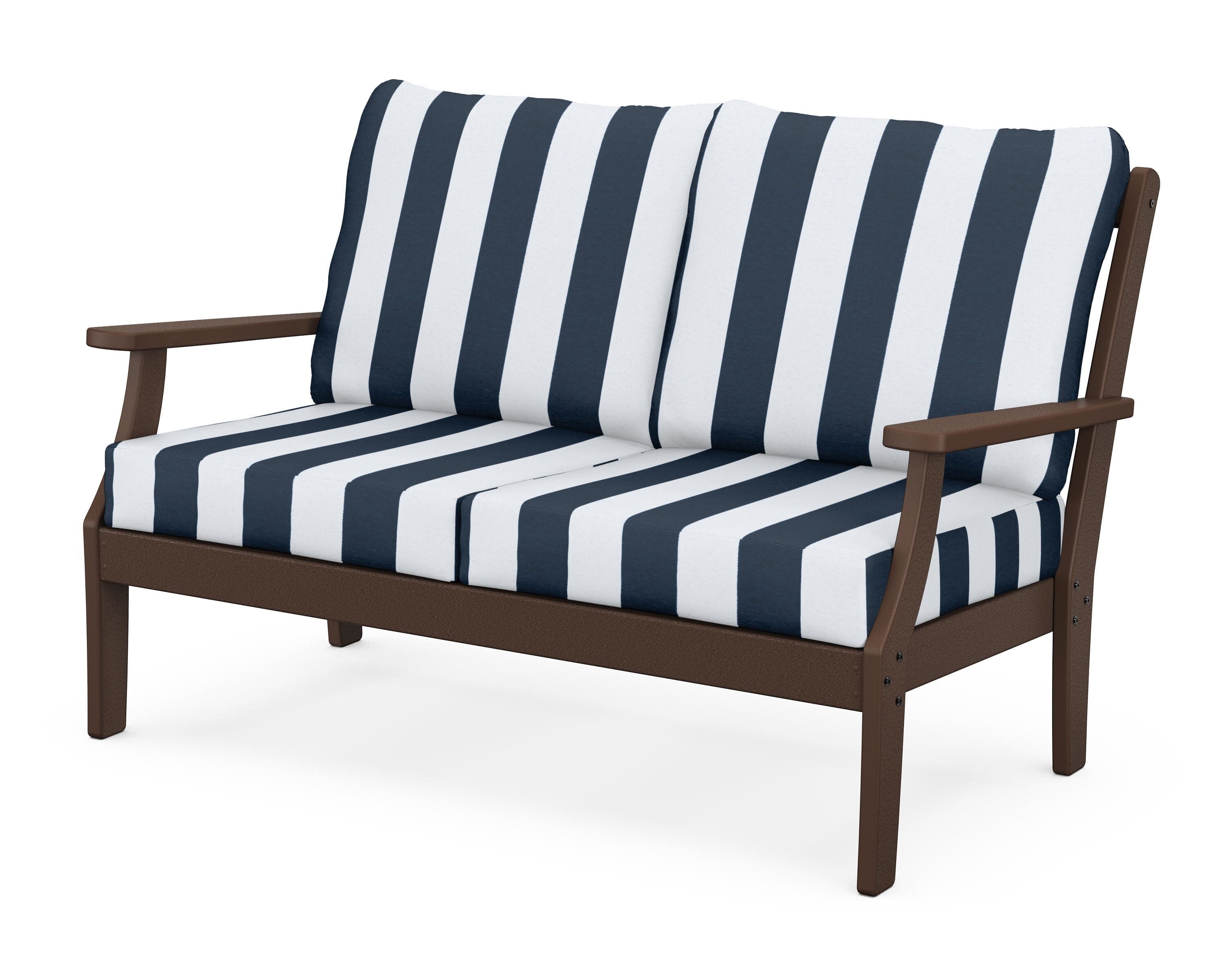 Yacht Club Deep Seating Loveseat in Vintage Lantern / Cabana Stripe Marine Indigo