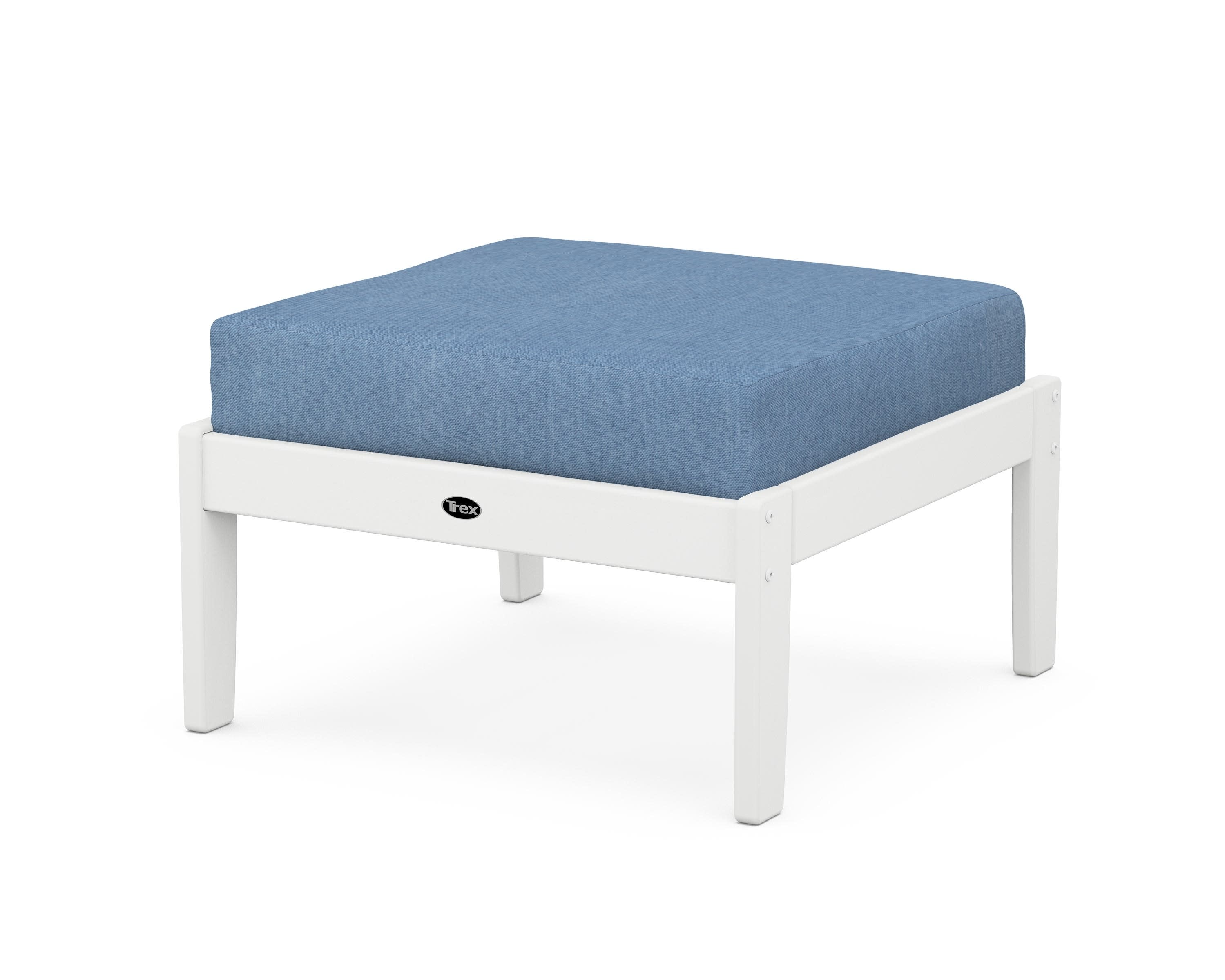 Yacht Club Deep Seating Ottoman in Classic White / Sky Blue