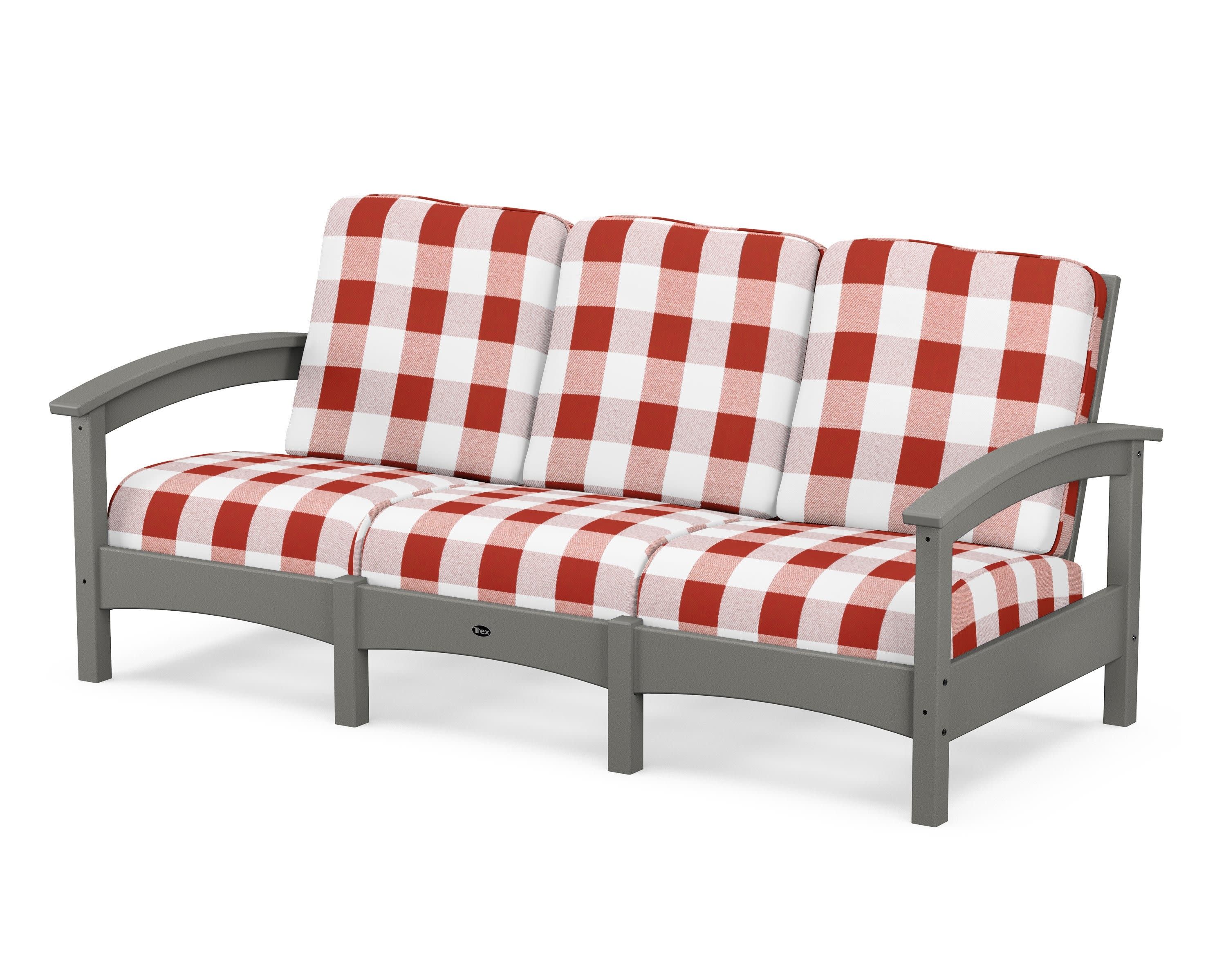 Rockport Club Sofa in Stepping Stone / Buffalo Plaid Crimson