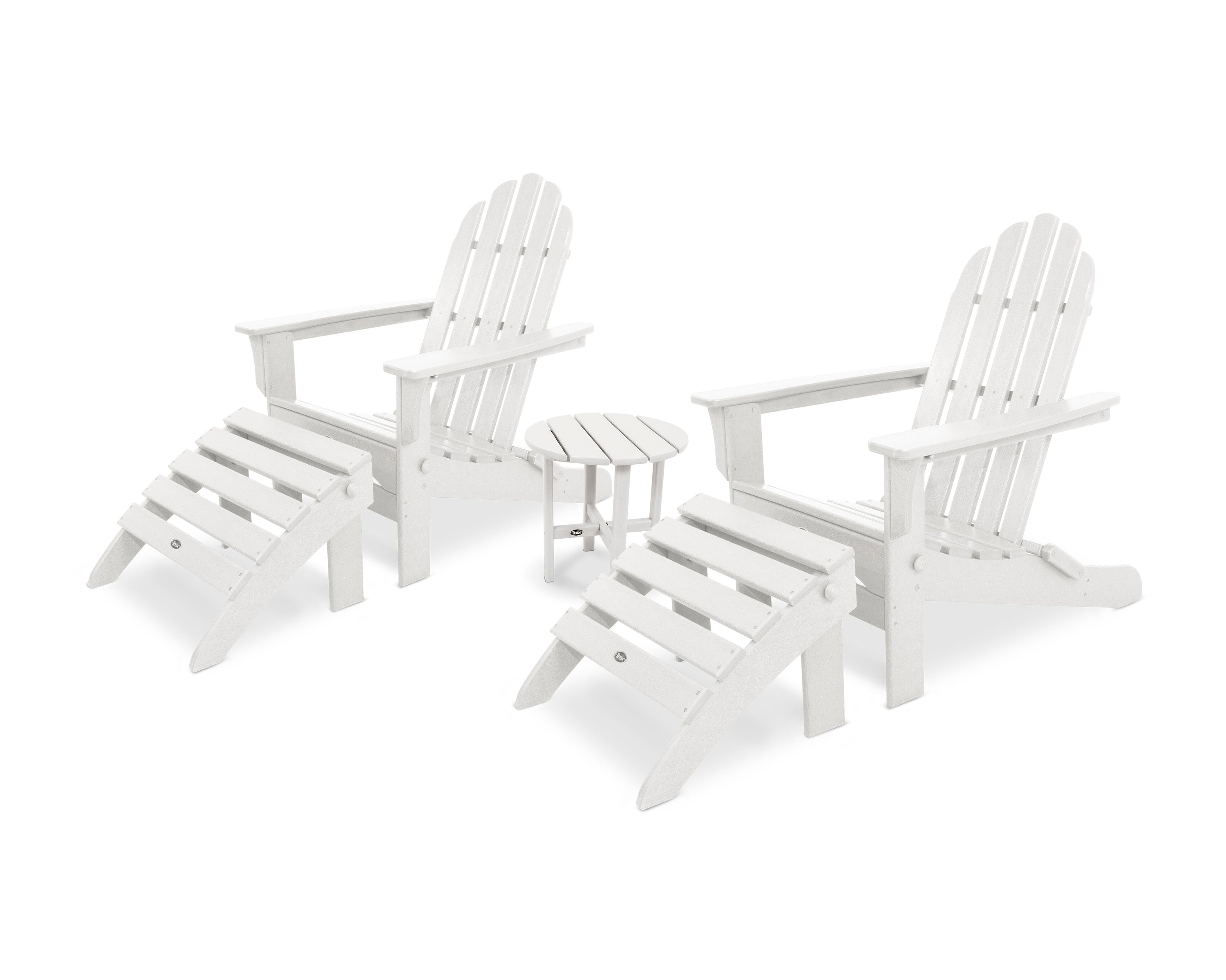 Cape Cod Folding Adirondack Set with Ottomans in Classic White