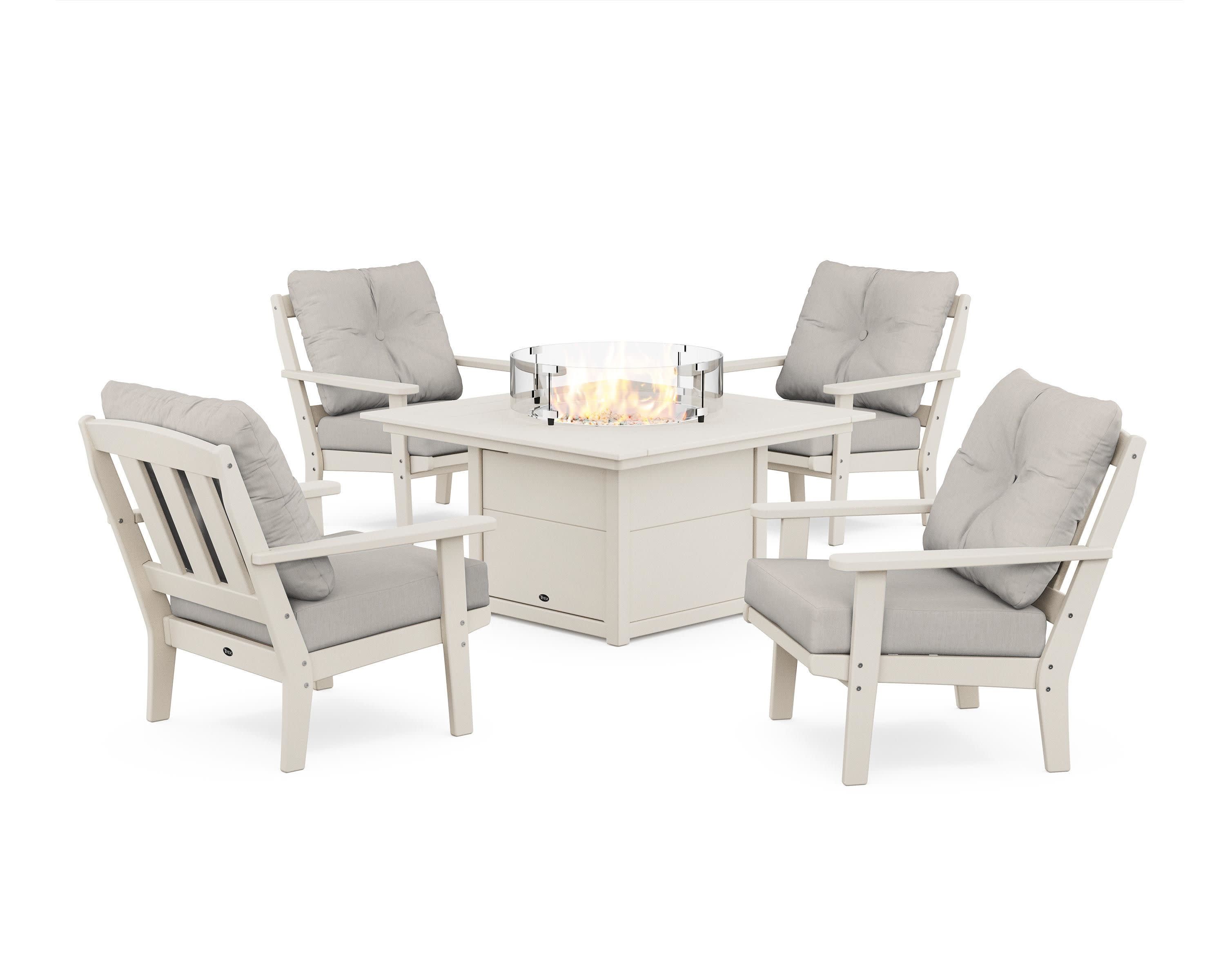 Cape Cod 5-Piece Deep Seating Set with Fire Pit Table in Sand Castle / Cast Ash