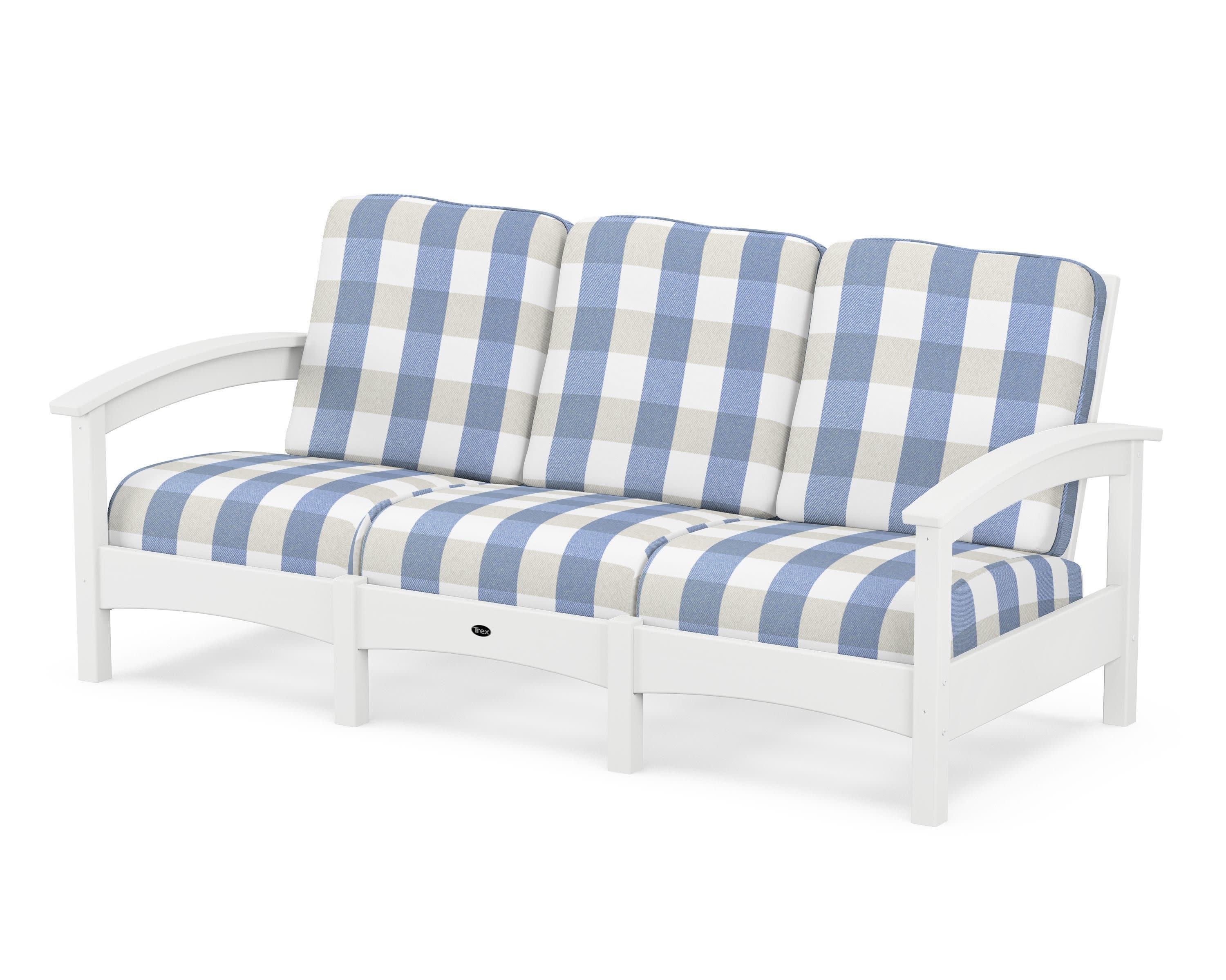 Rockport Club Sofa in Classic White / Buffalo Plaid Sky Blue