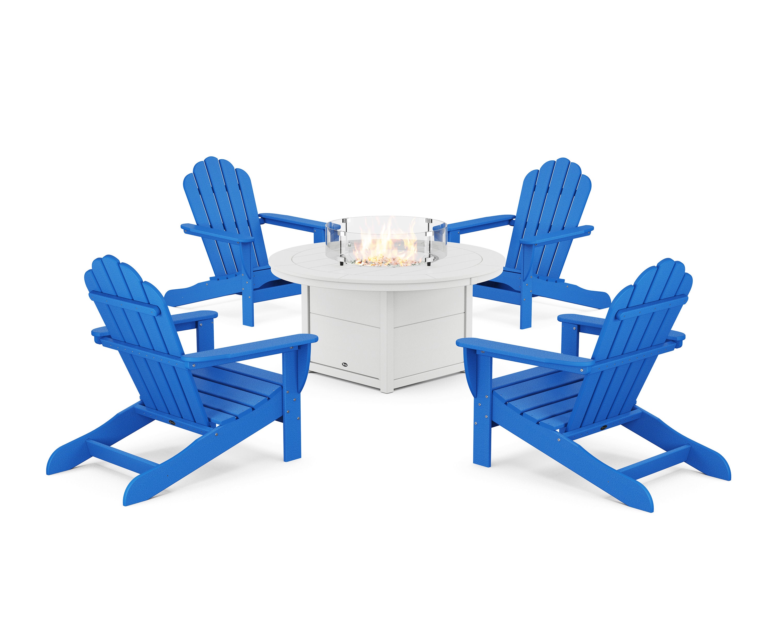 5-Piece Monterey Bay Oversized Adirondack Conversation Set with Fire Pit Table in Pacific Blue