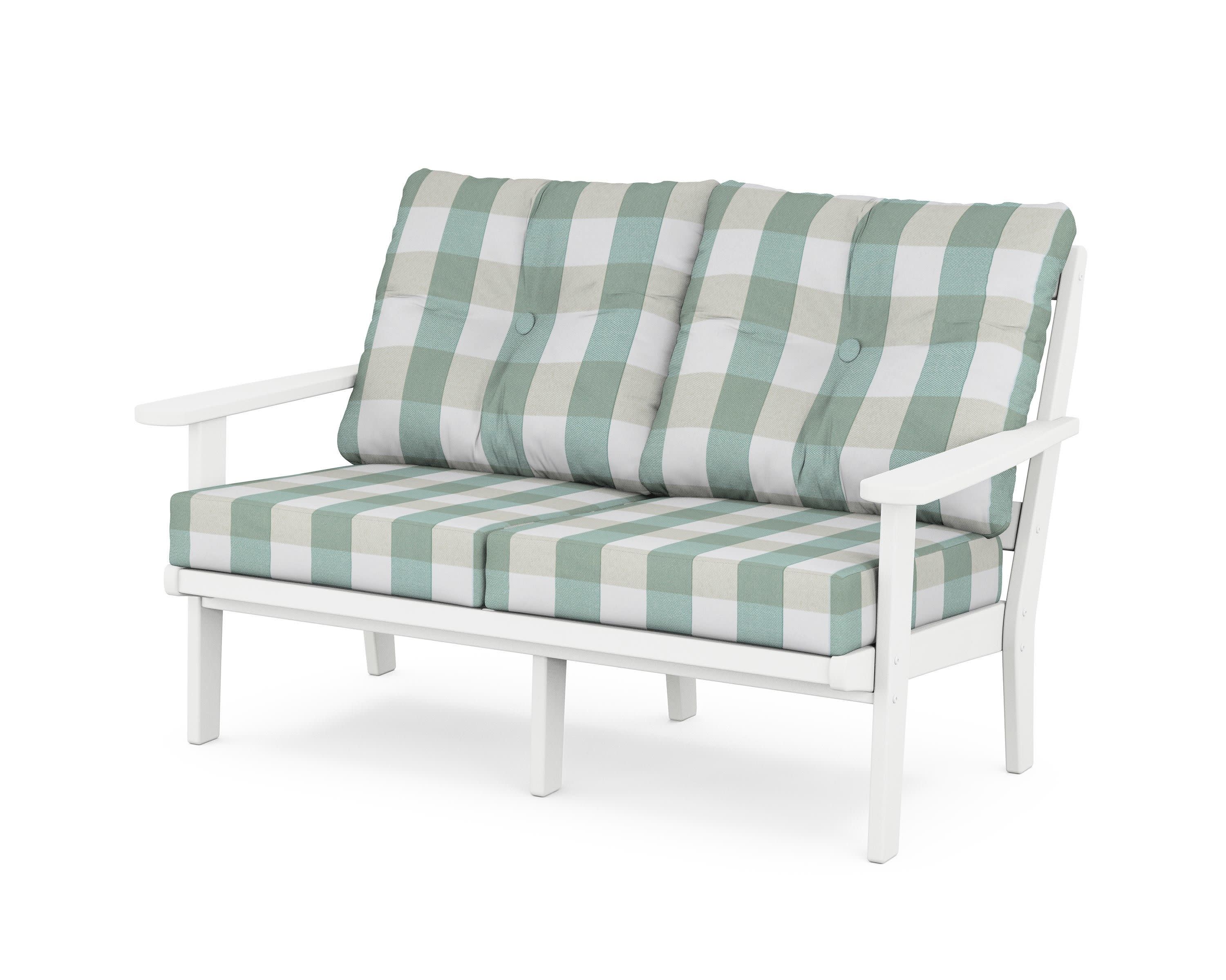 Cape Cod Deep Seating Loveseat in Classic White / Buffalo Plaid Glacier Spa
