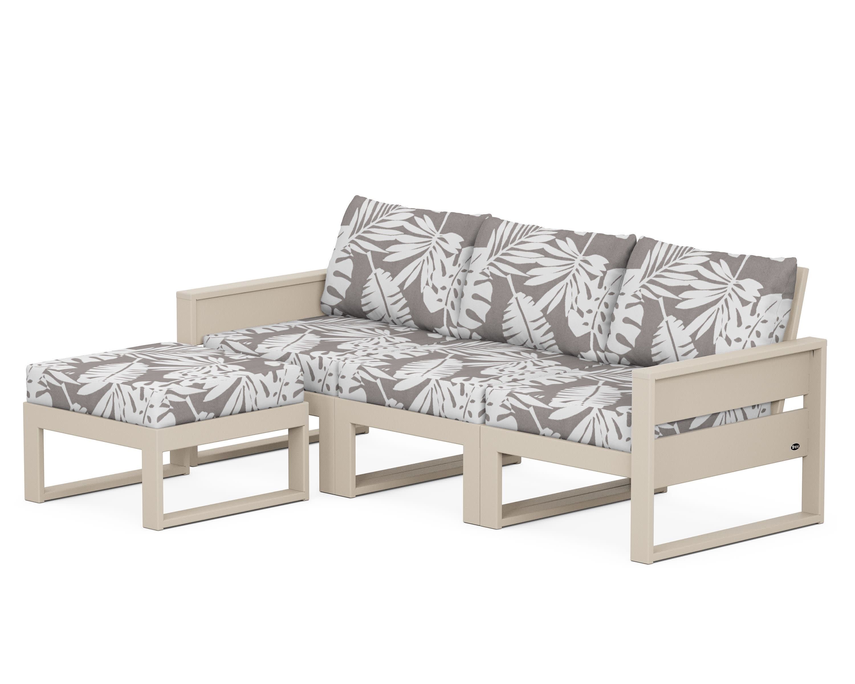 Eastport 4- Piece Sectional with Ottoman in Sand Castle / Leaf Grey Mist