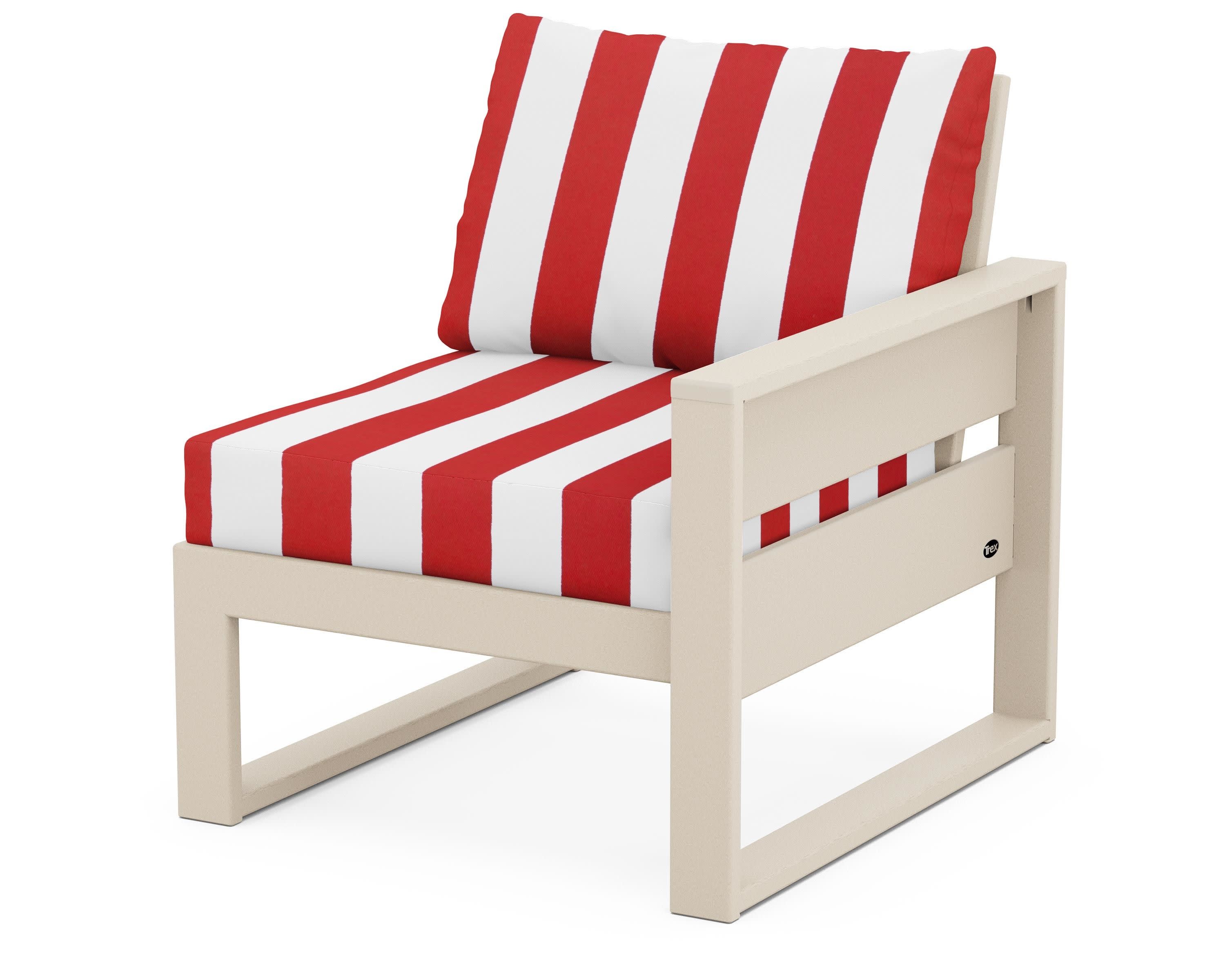 Eastport Modular Right Arm Chair in Sand Castle / Cabana Stripe Crimson