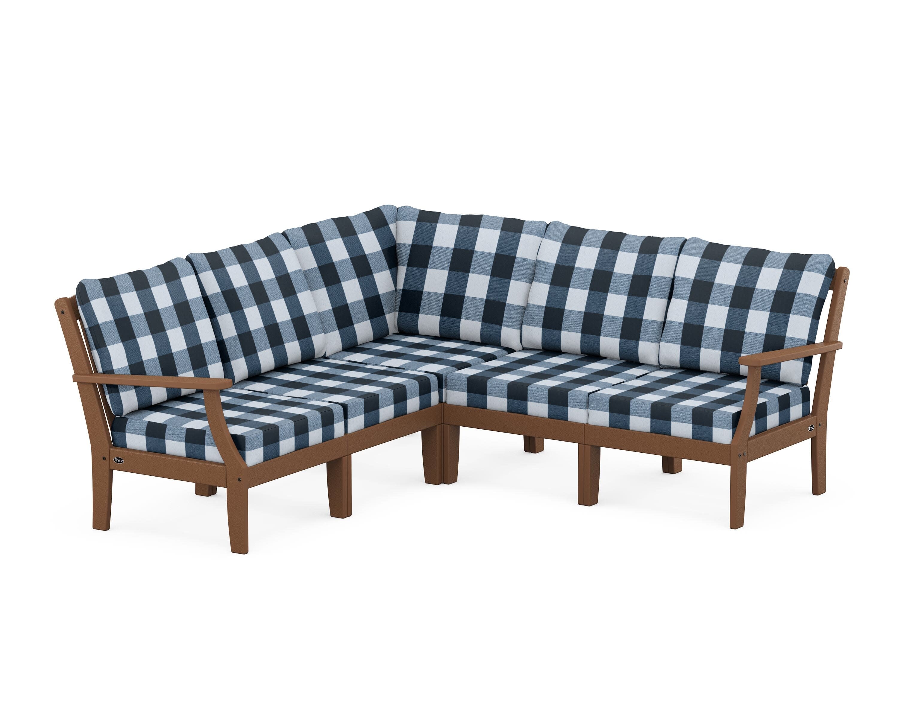 Yacht Club Modular 5-Piece Deep Seating Set in Tree House / Buffalo Plaid Marine Indigo