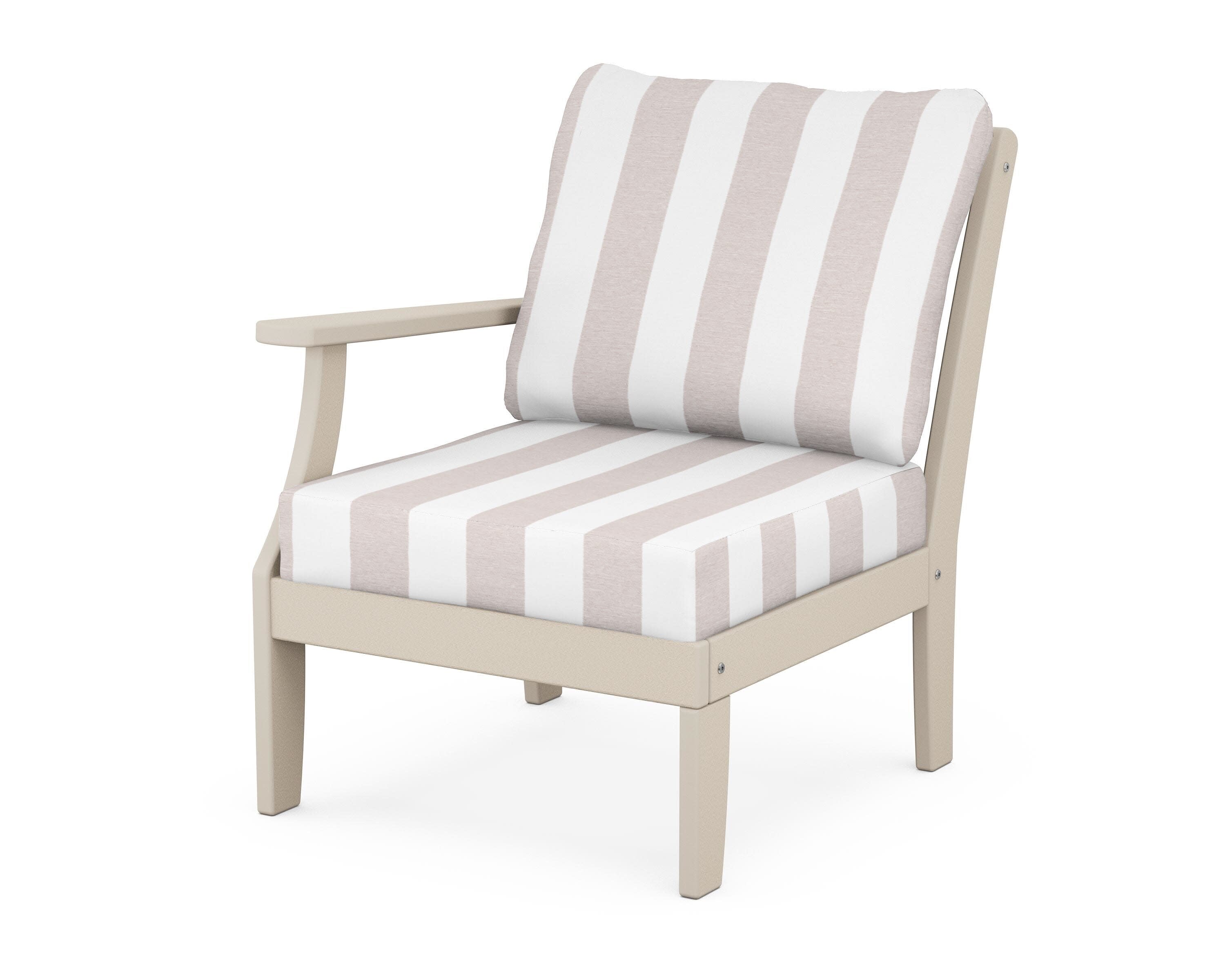 Yacht Club Modular Left Arm Chair in Sand Castle / Cabana Stripe Dune Burlap