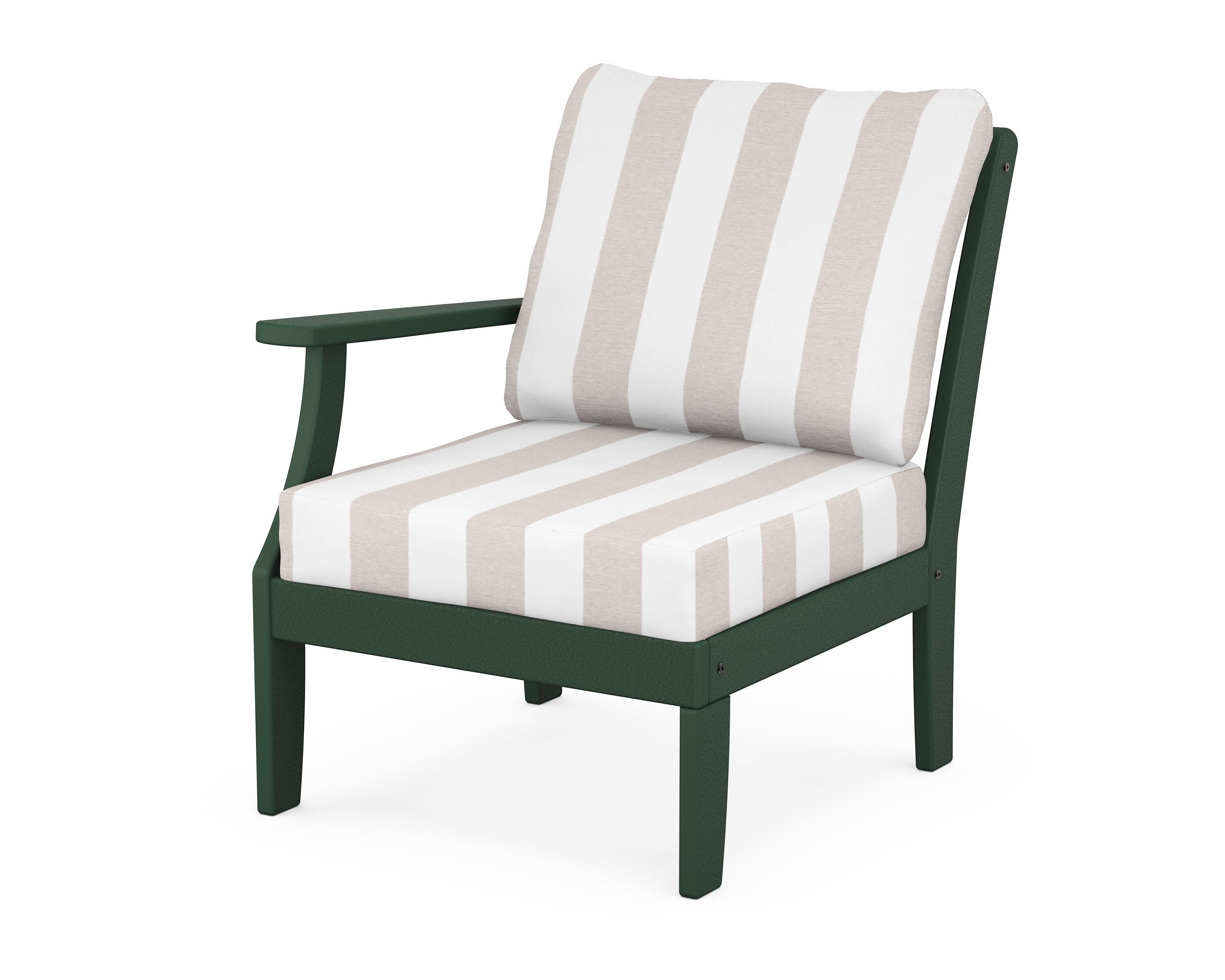 Yacht Club Modular Left Arm Chair in Rainforest Canopy / Cabana Stripe Dune Burlap