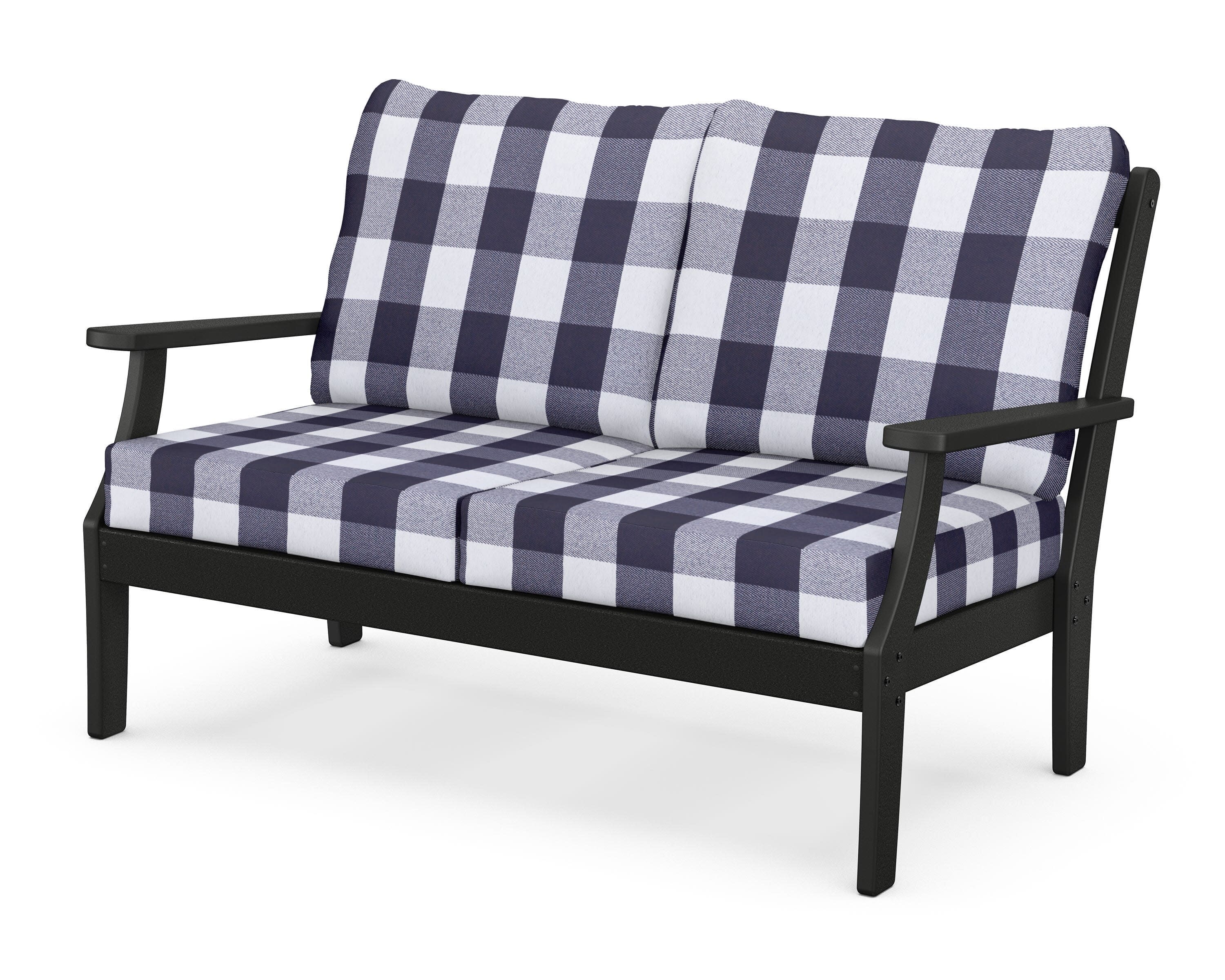 Yacht Club Deep Seating Loveseat in Charcoal Black / Buffalo Plaid Navy