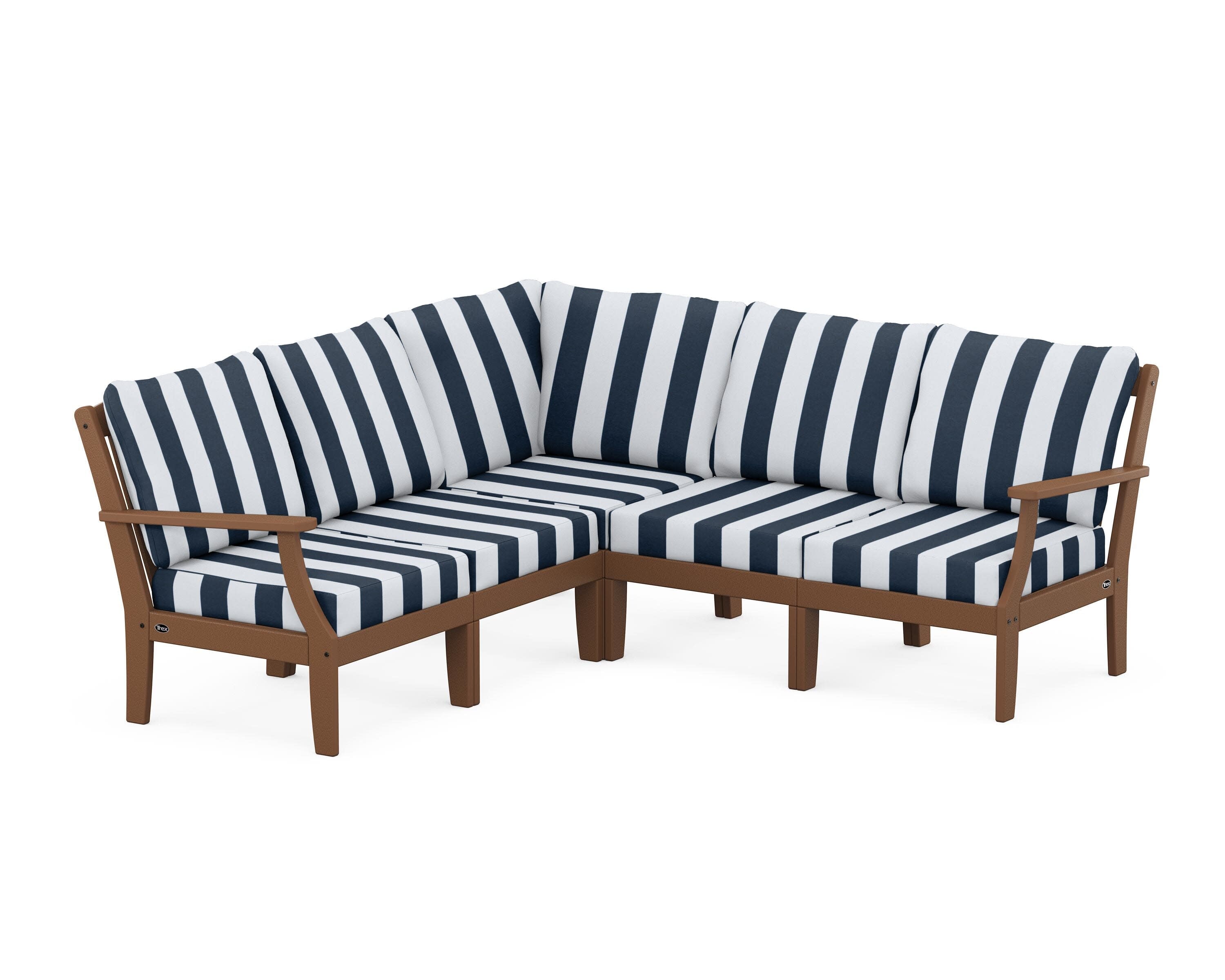 Yacht Club Modular 5-Piece Deep Seating Set in Tree House / Cabana Stripe Marine Indigo