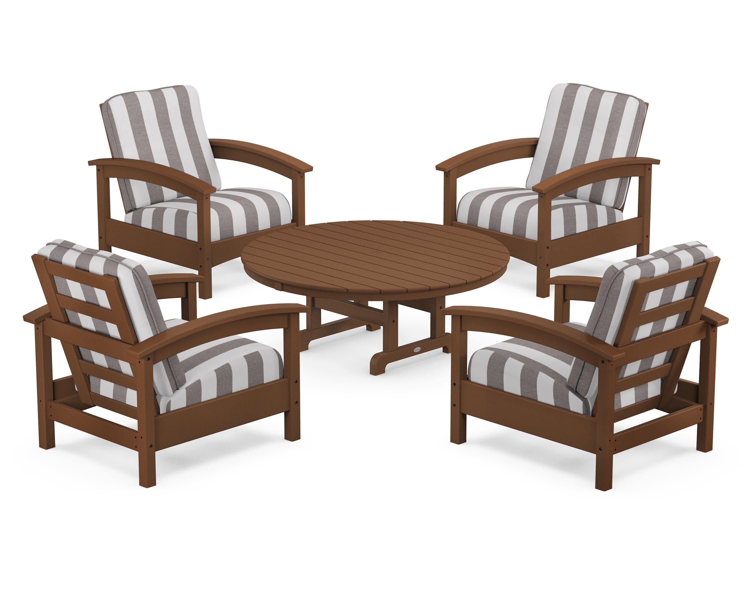Rockport 5-Piece Deep Seating Set in Tree House / Cabana Stripe Grey Mist