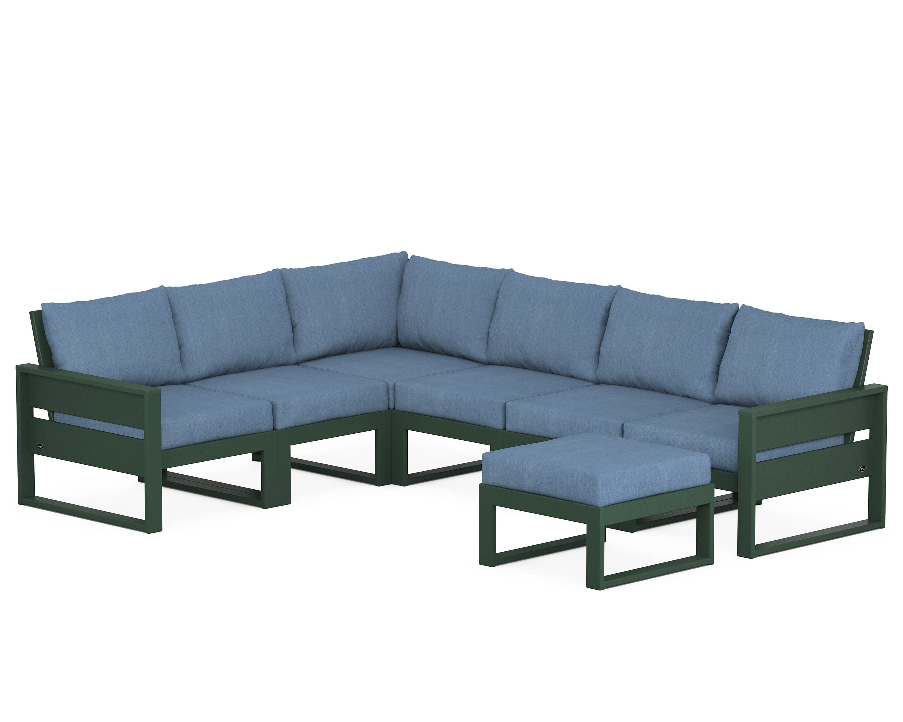 Eastport 6-Piece Sectional with Ottoman in Rainforest Canopy / Sky Blue