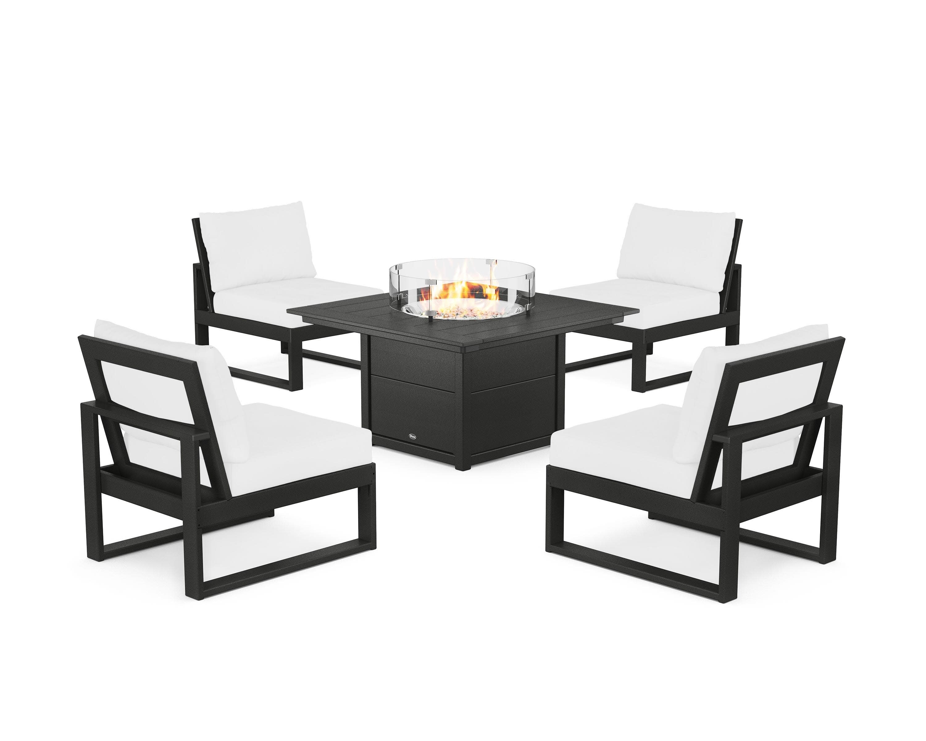 Eastport Modular 5-Piece Deep Seating Set with Square Fire Pit Table in Charcoal Black / Natural