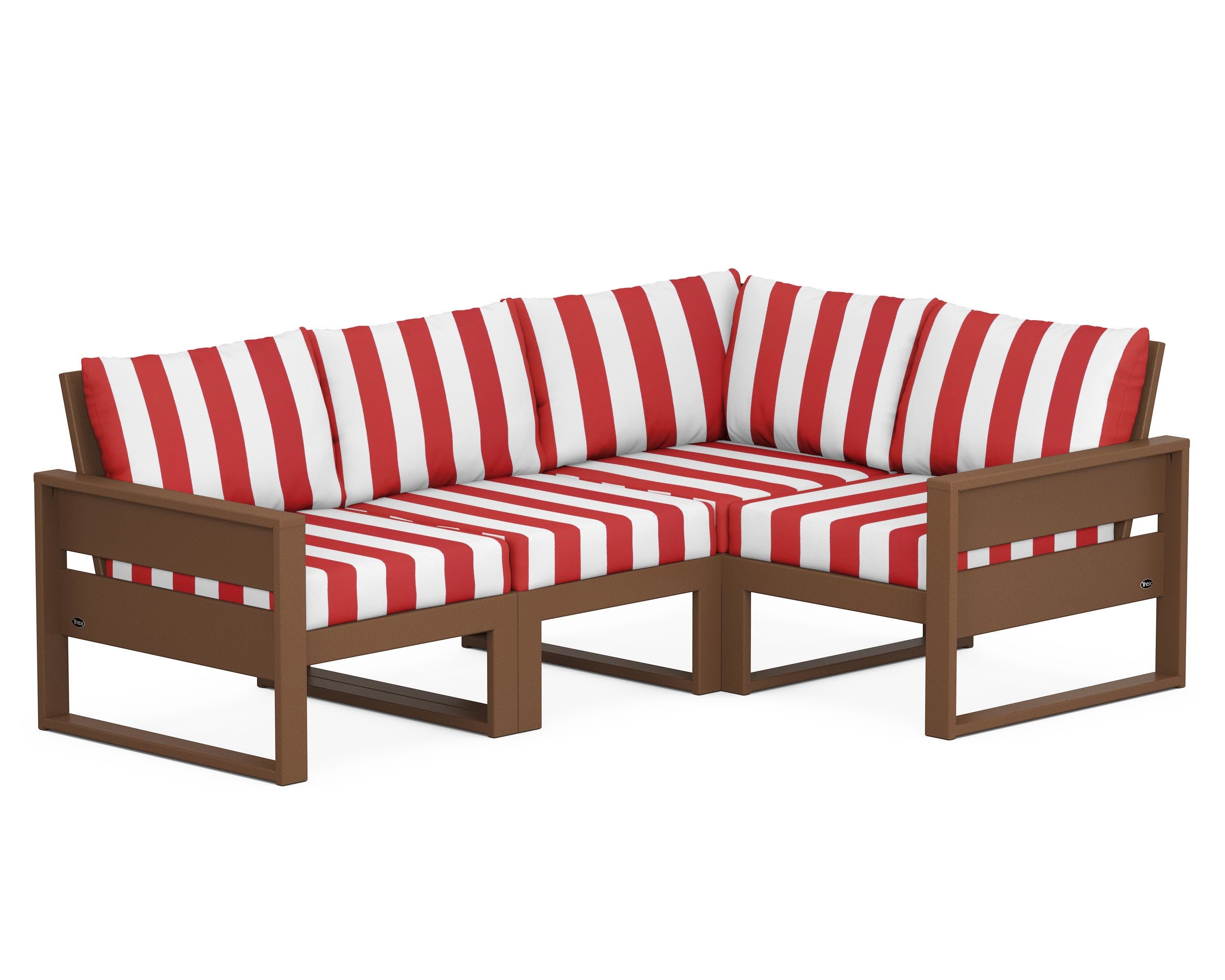Eastport 4- Piece Sectional in Tree House / Cabana Stripe Crimson