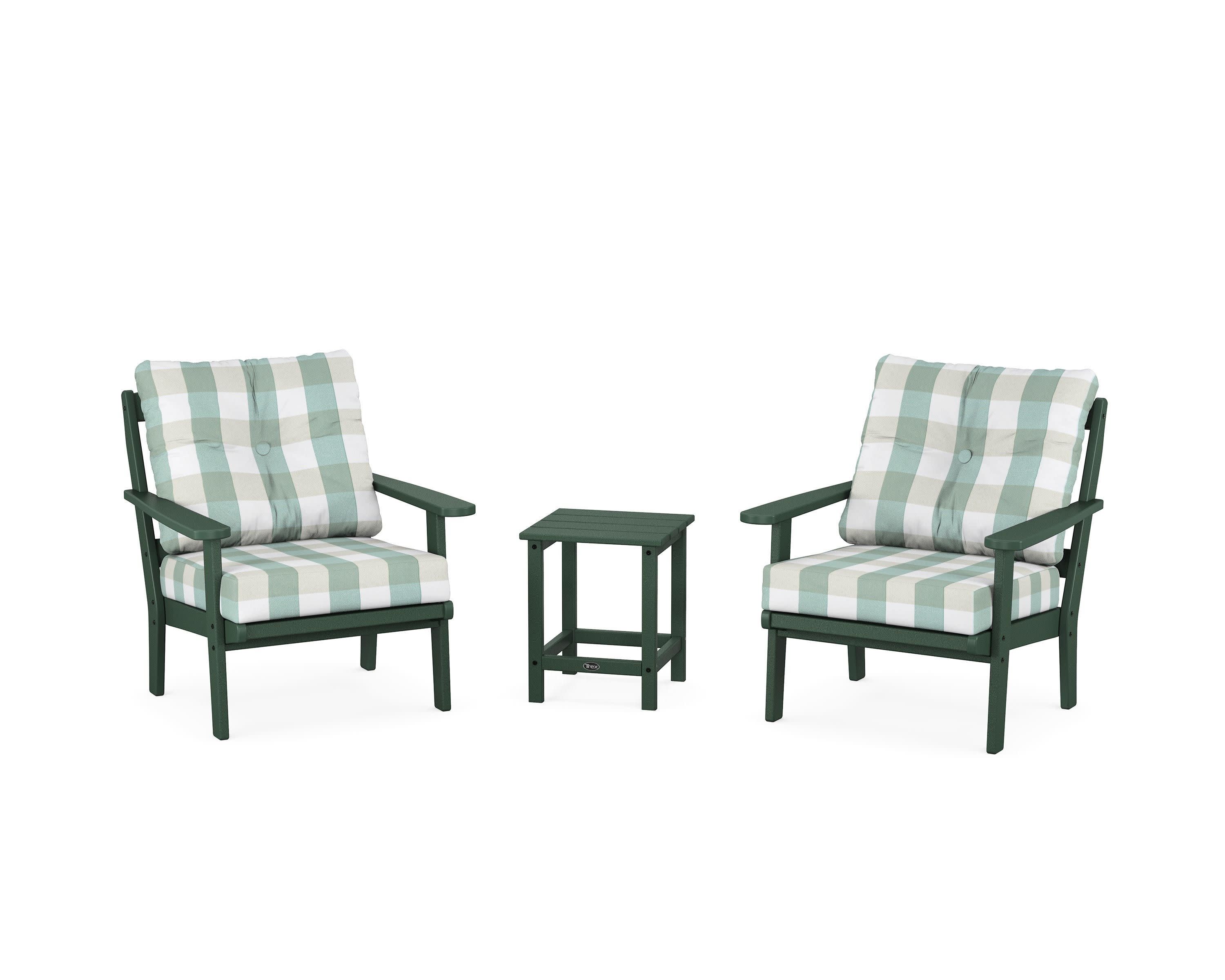 Cape Cod 3-Piece Deep Seating Set in Rainforest Canopy / Buffalo Plaid Glacier Spa