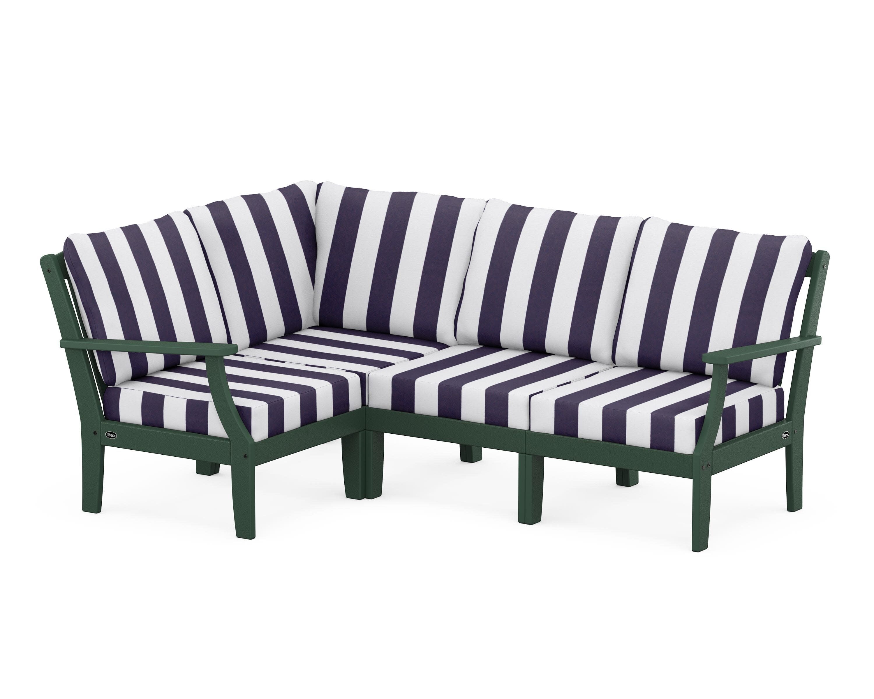 Yacht Club Modular 4-Piece Deep Seating Set in Rainforest Canopy / Cabana Stripe Navy