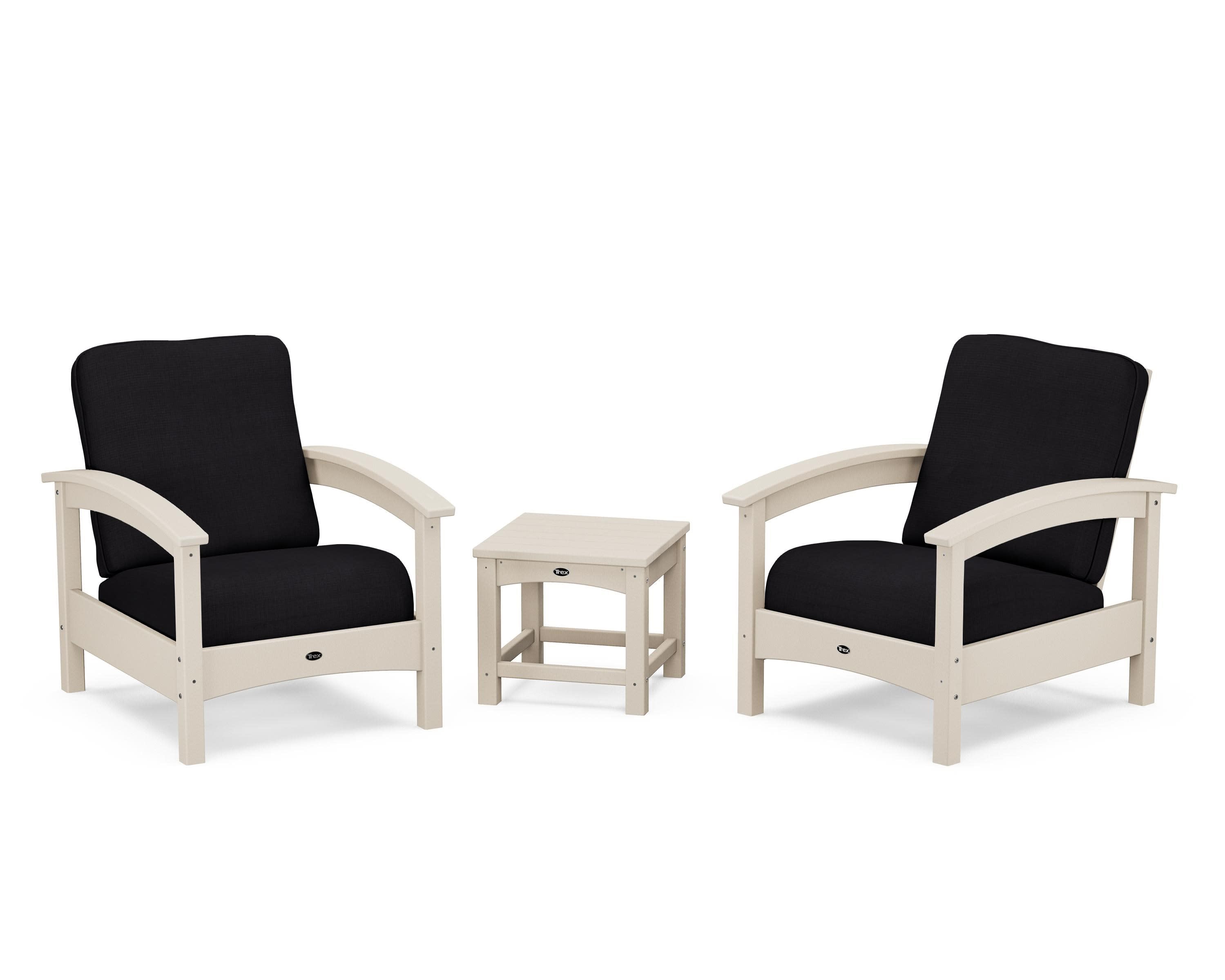 Rockport Club 3-Piece Deep Seating Conversation Set in Sand Castle / Midnight Linen