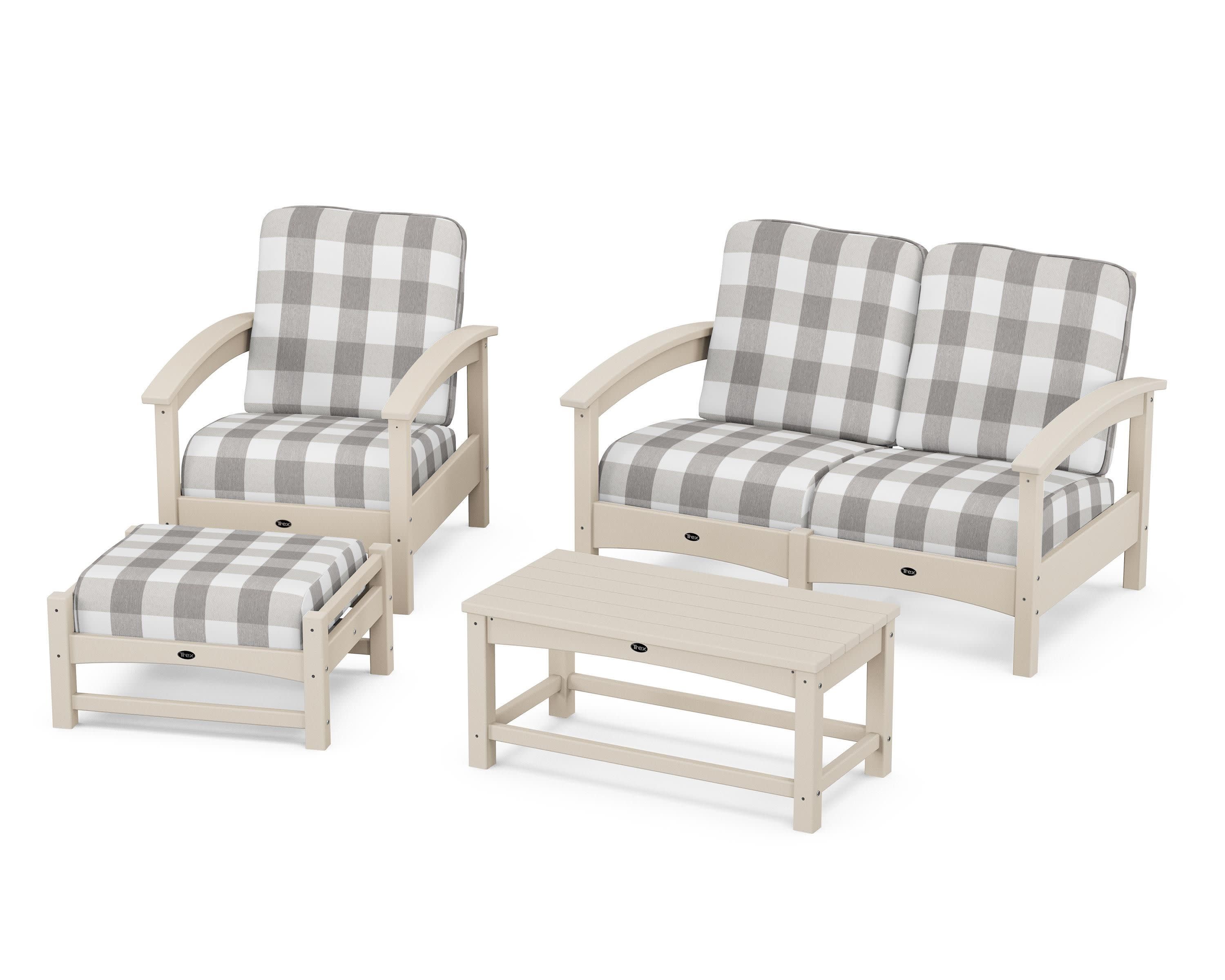 Rockport 4-Piece Deep Seating Conversation Group in Sand Castle / Buffalo Plaid Grey Mist