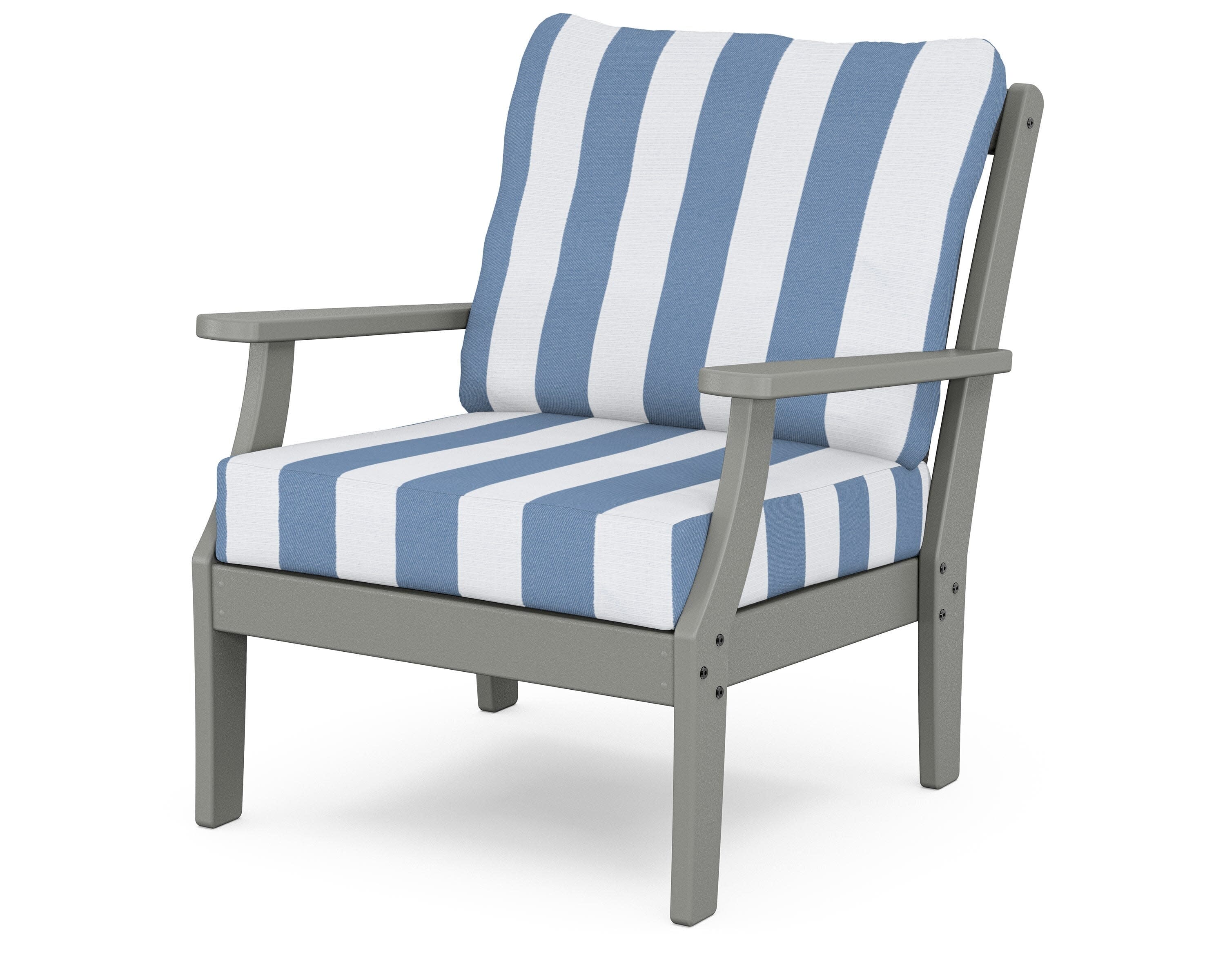 Yacht Club Deep Seating Chair in Stepping Stone / Cabana Stripe Sky Blue